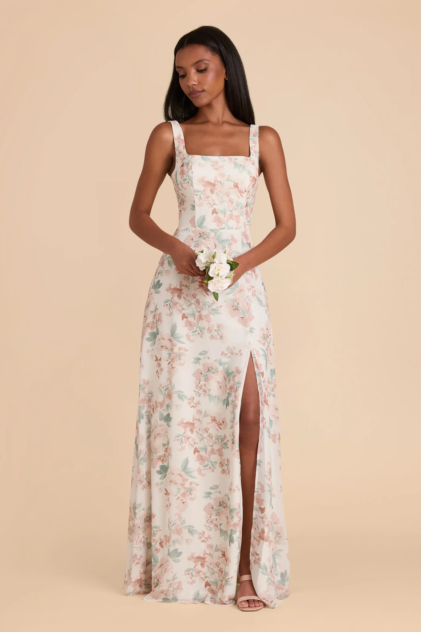 Alex Chiffon Dress - Dusty Apricot Peonies - Image 3