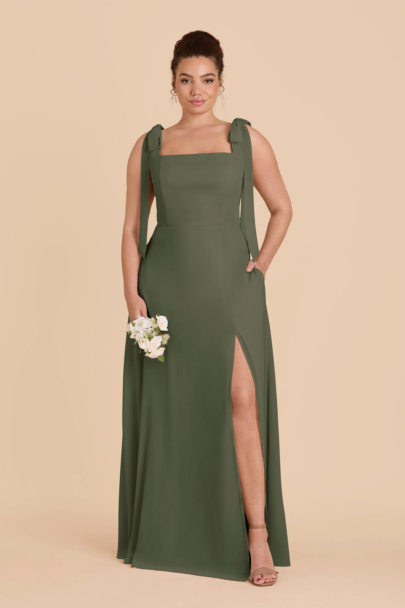 Alex Chiffon Dress - Olive - Image 2