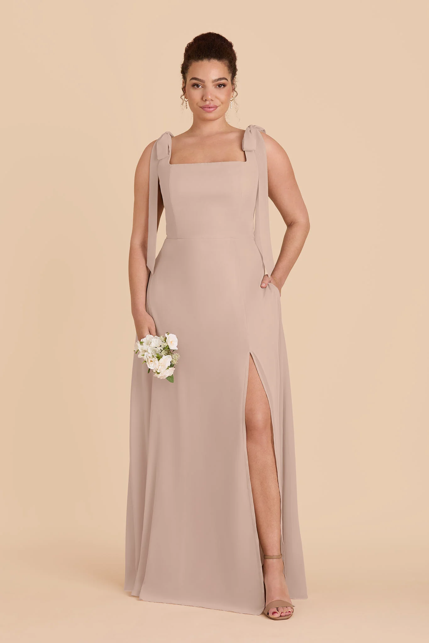 Alex Chiffon Dress - Taupe - Image 7