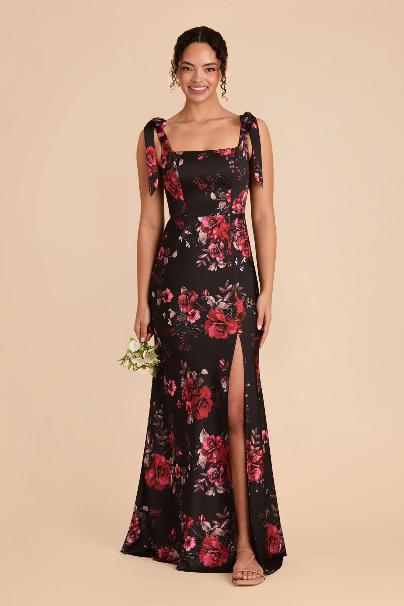 Alex Matte Satin Dress - Black Fleurs D'Amour