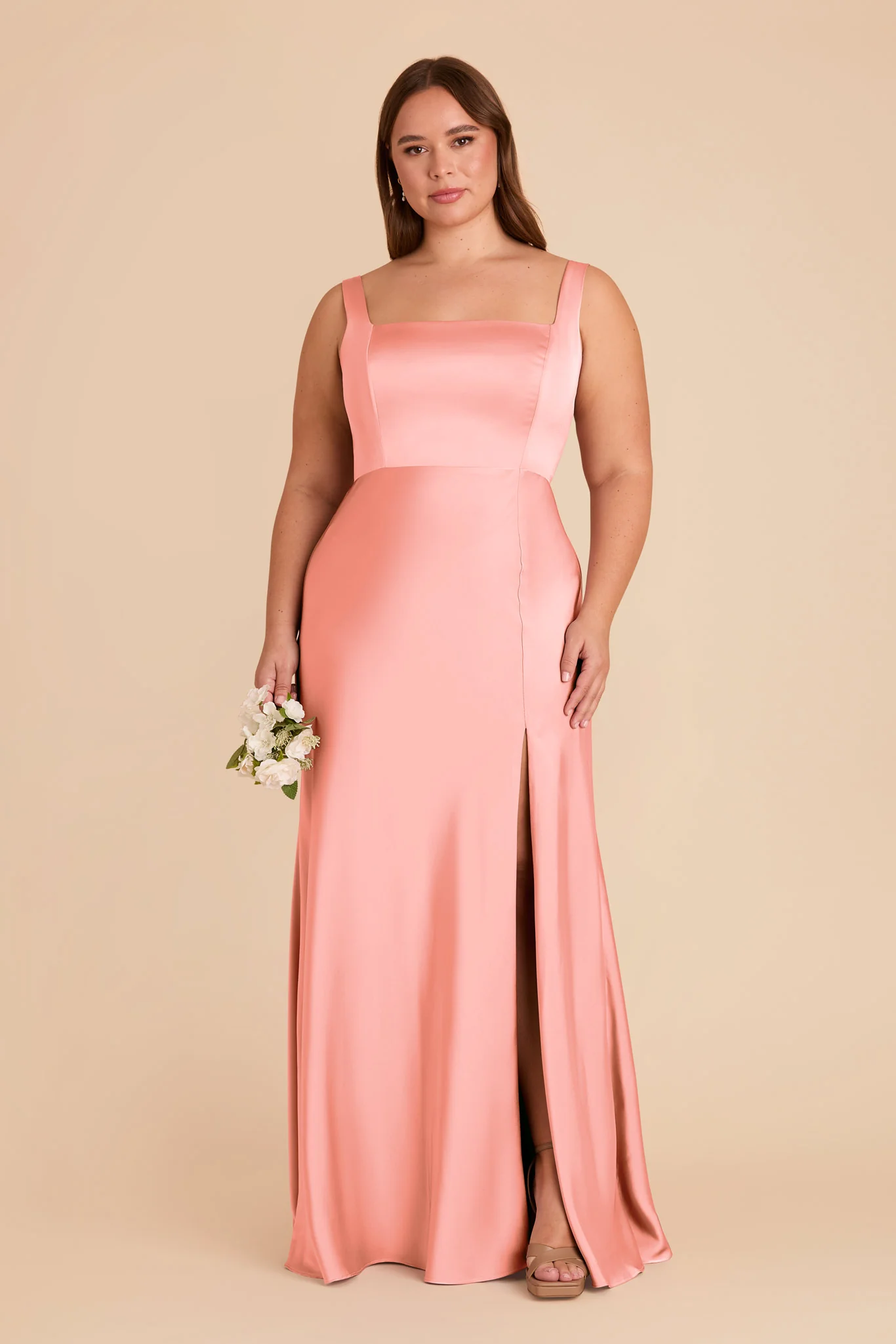 Alex Matte Satin Dress - Coral Pink - Image 7
