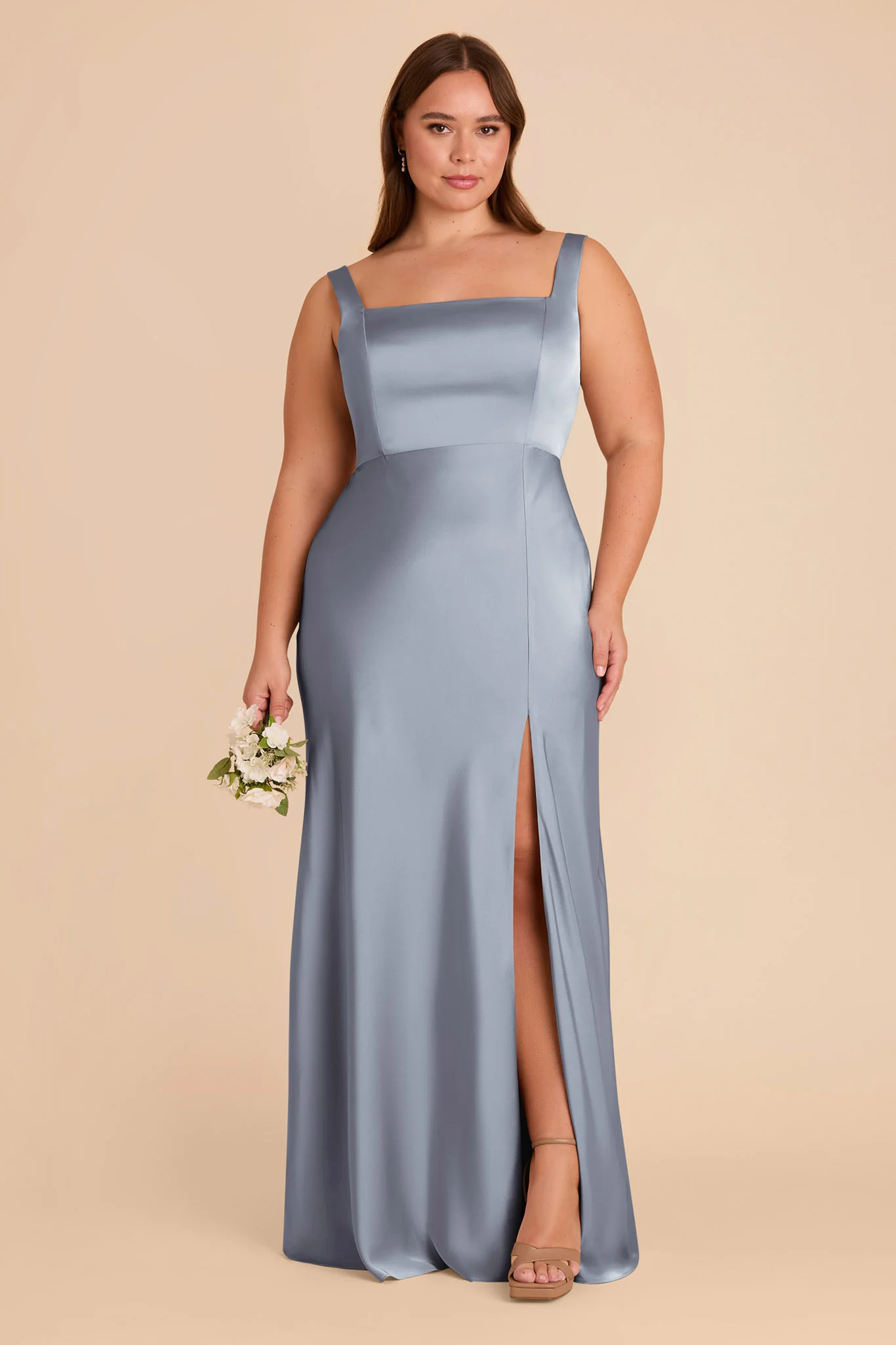 Alex Matte Satin Dress - Dusty Blue - Image 8
