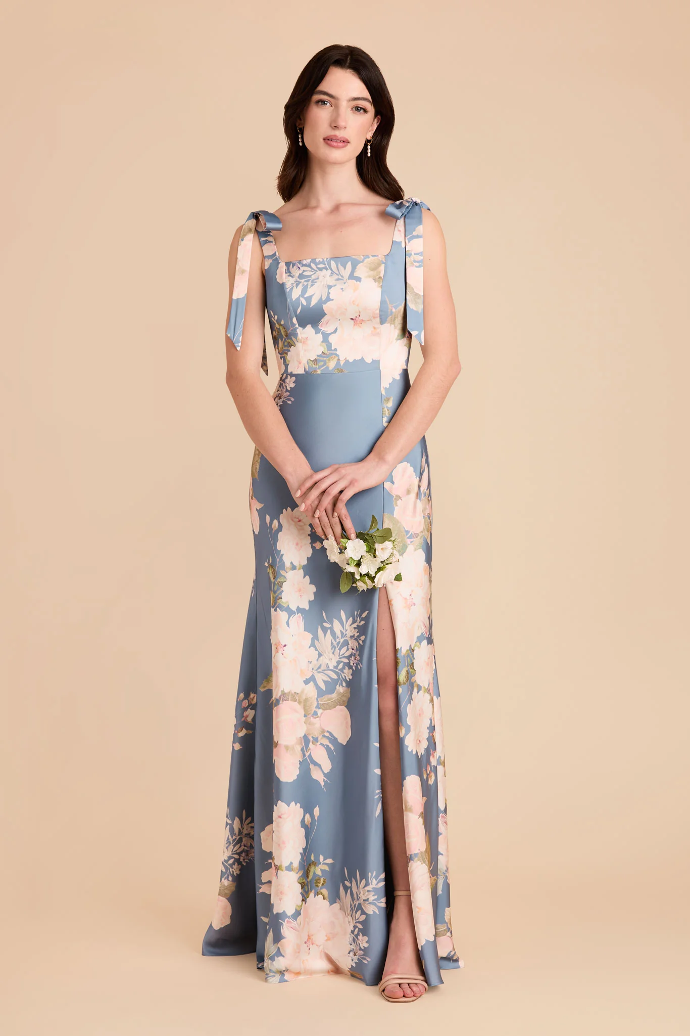 Alex Matte Satin Dress - Dusty Blue Romantic Bouquet - Image 2