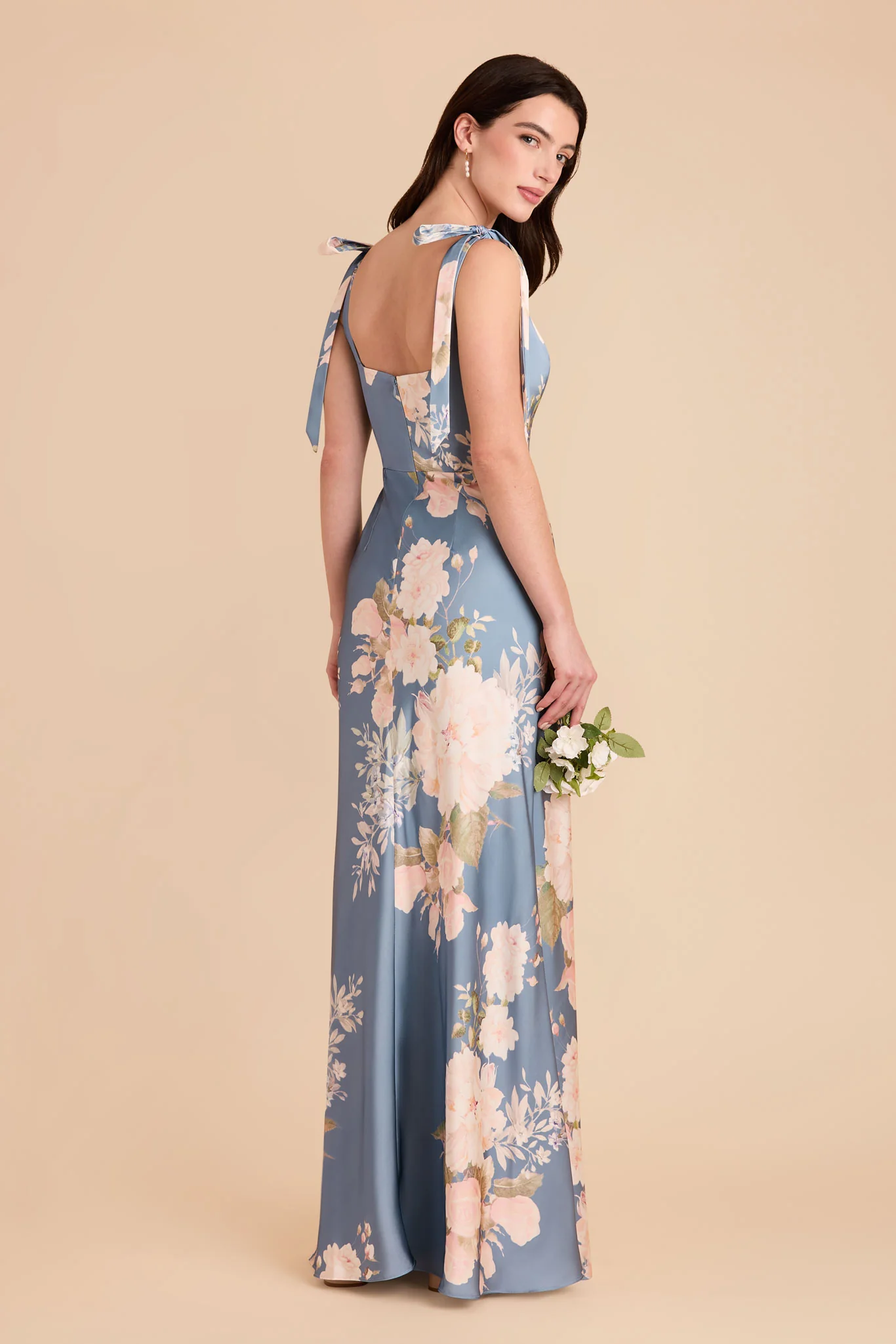 Alex Matte Satin Dress - Dusty Blue Romantic Bouquet - Image 4