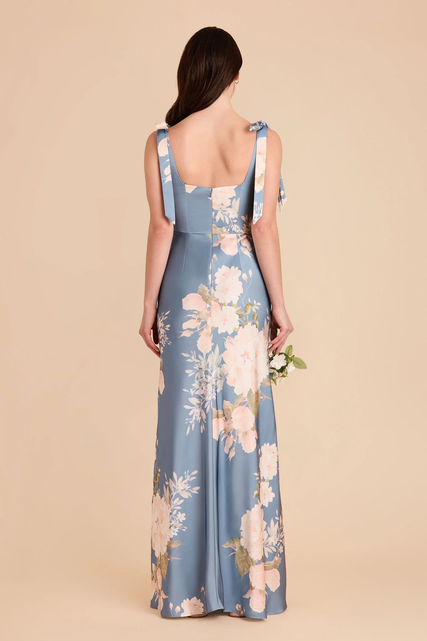 Alex Matte Satin Dress - Dusty Blue Romantic Bouquet - Image 5