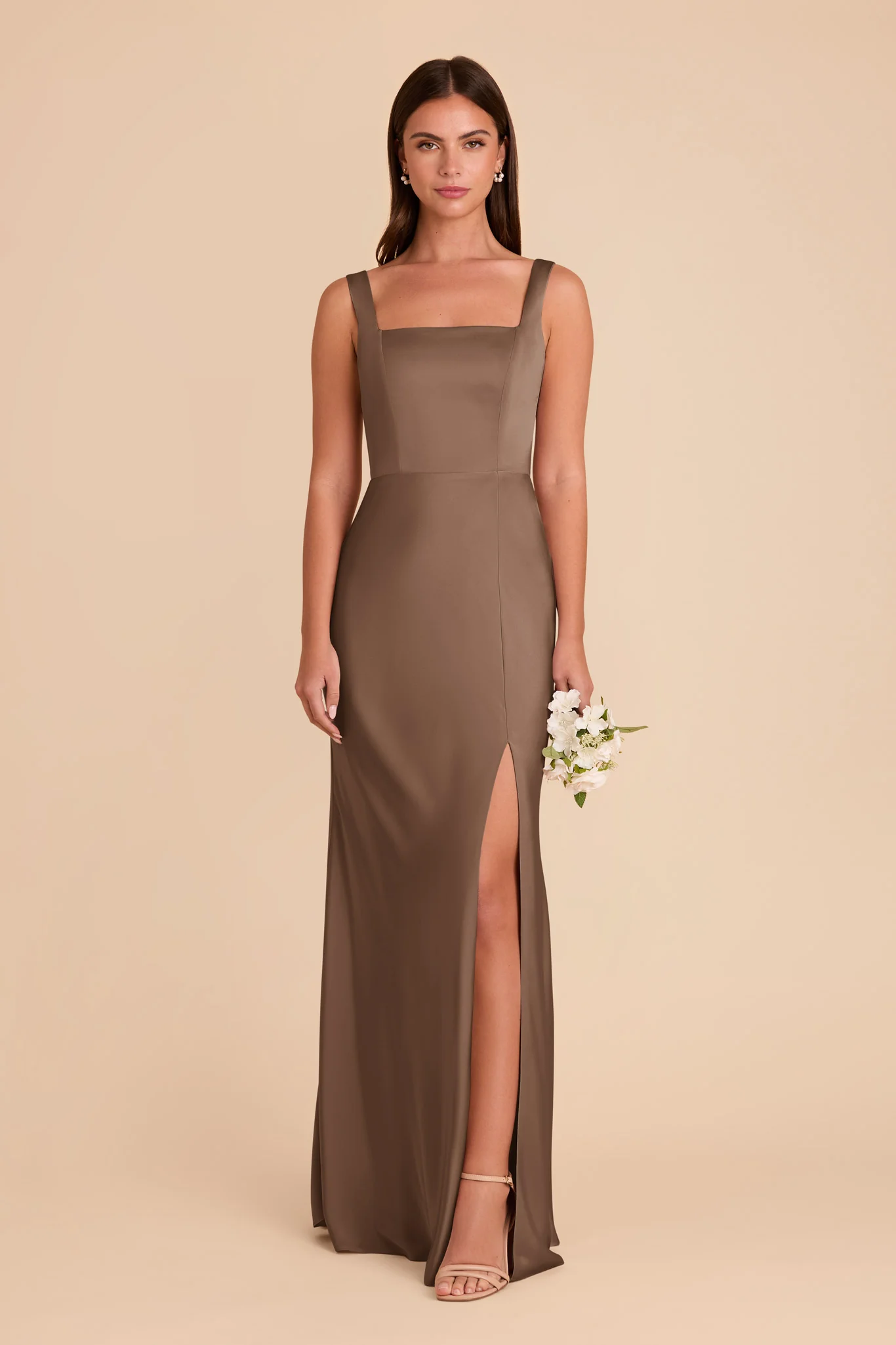 Alex Matte Satin Dress - Mocha - Image 4