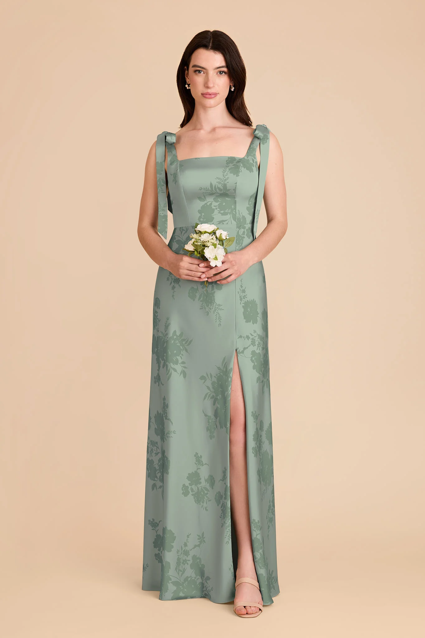 Alex Matte Satin Dress - Sage Whimsical Blooms - Image 3