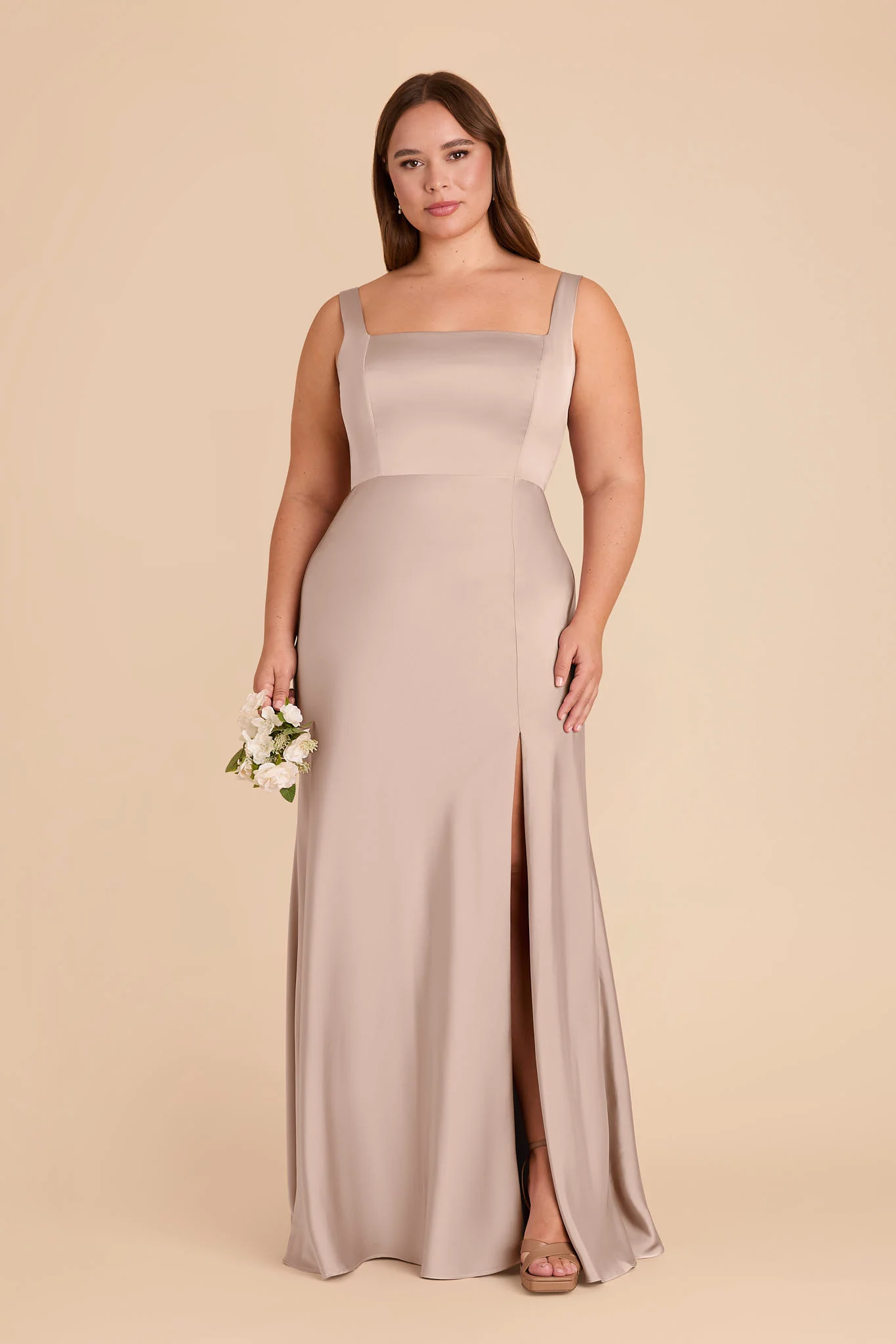 Alex Matte Satin Dress - Taupe - Image 2