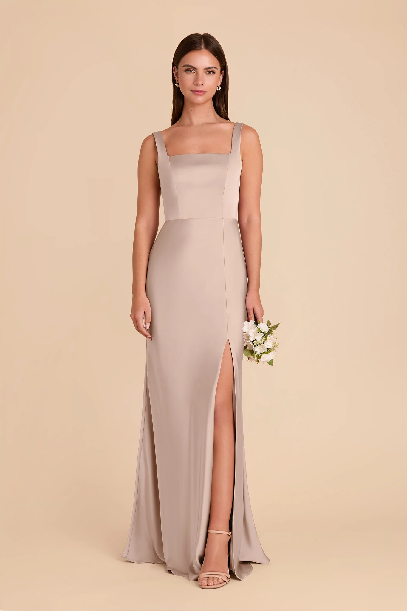 Alex Matte Satin Dress - Taupe - Image 3