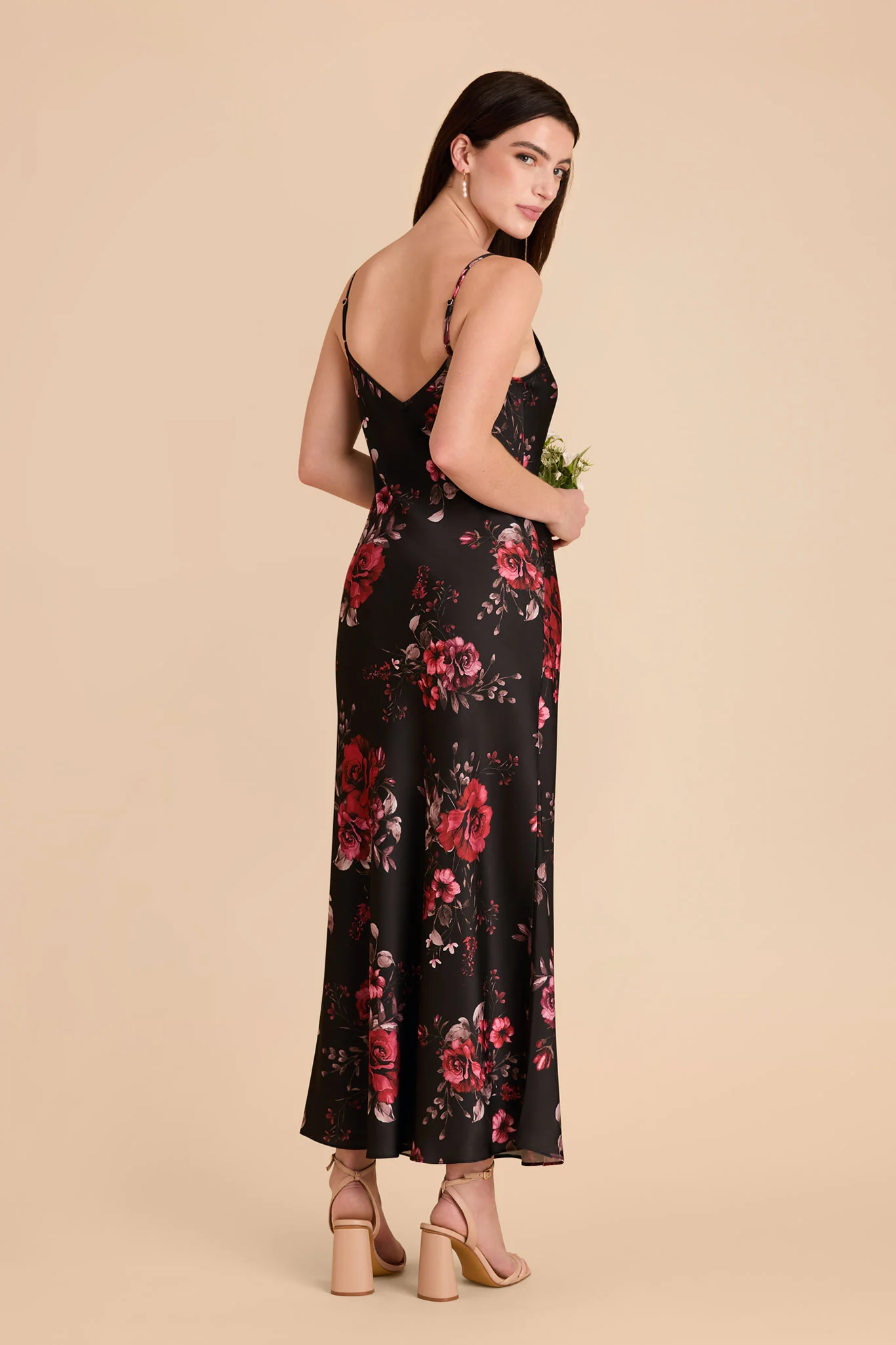 Alice Matte Satin Dress - Black Fleurs D'Amour - Image 3