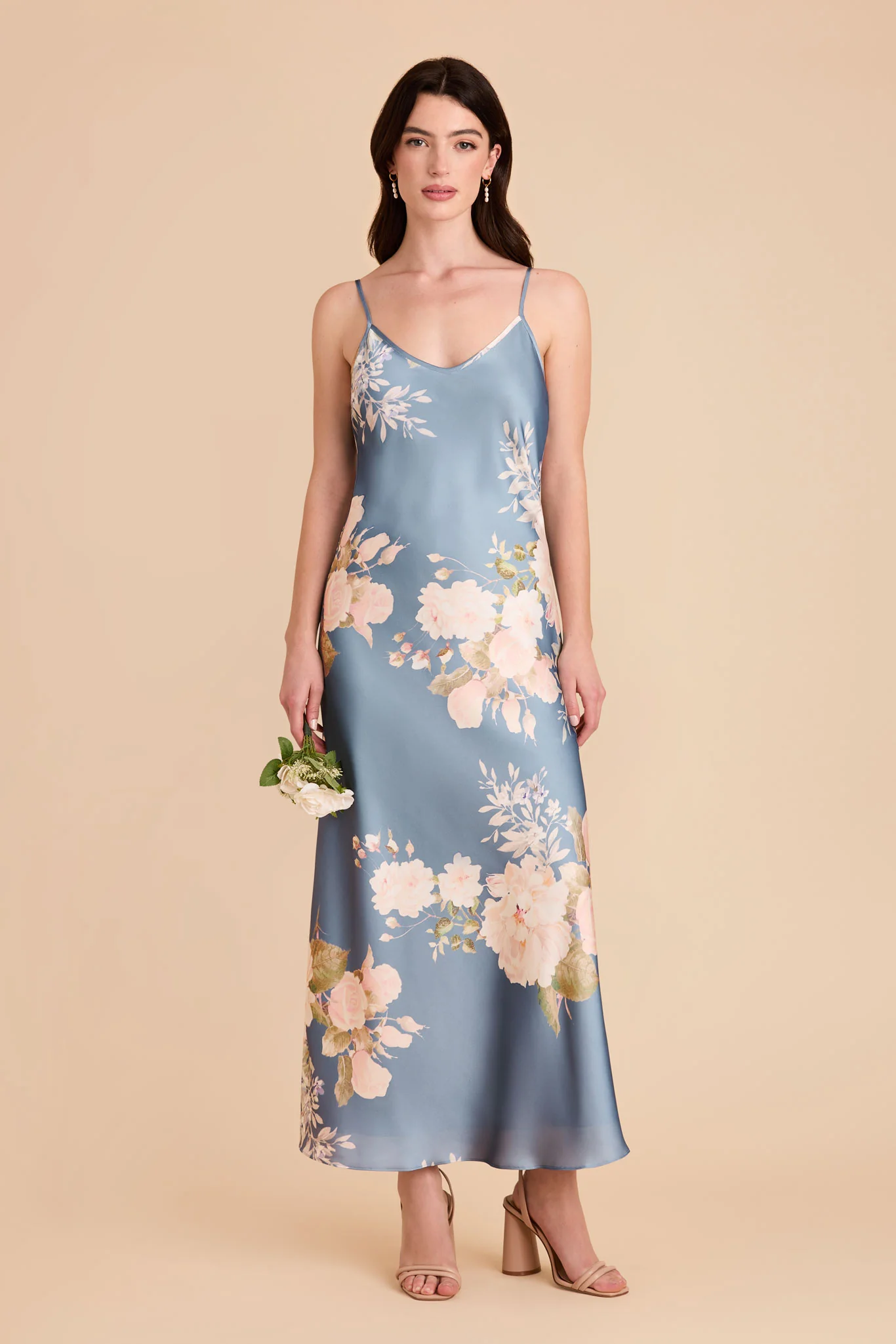 Alice Matte Satin Dress - Dusty Blue Romantic Bouquet - Image 2