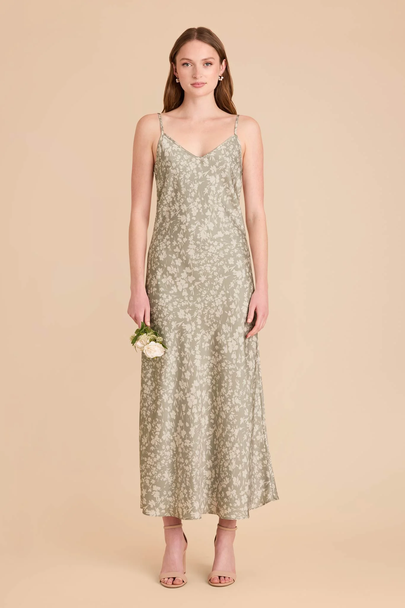 Alice Matte Satin Dress - Moss Green Dreamy Floral