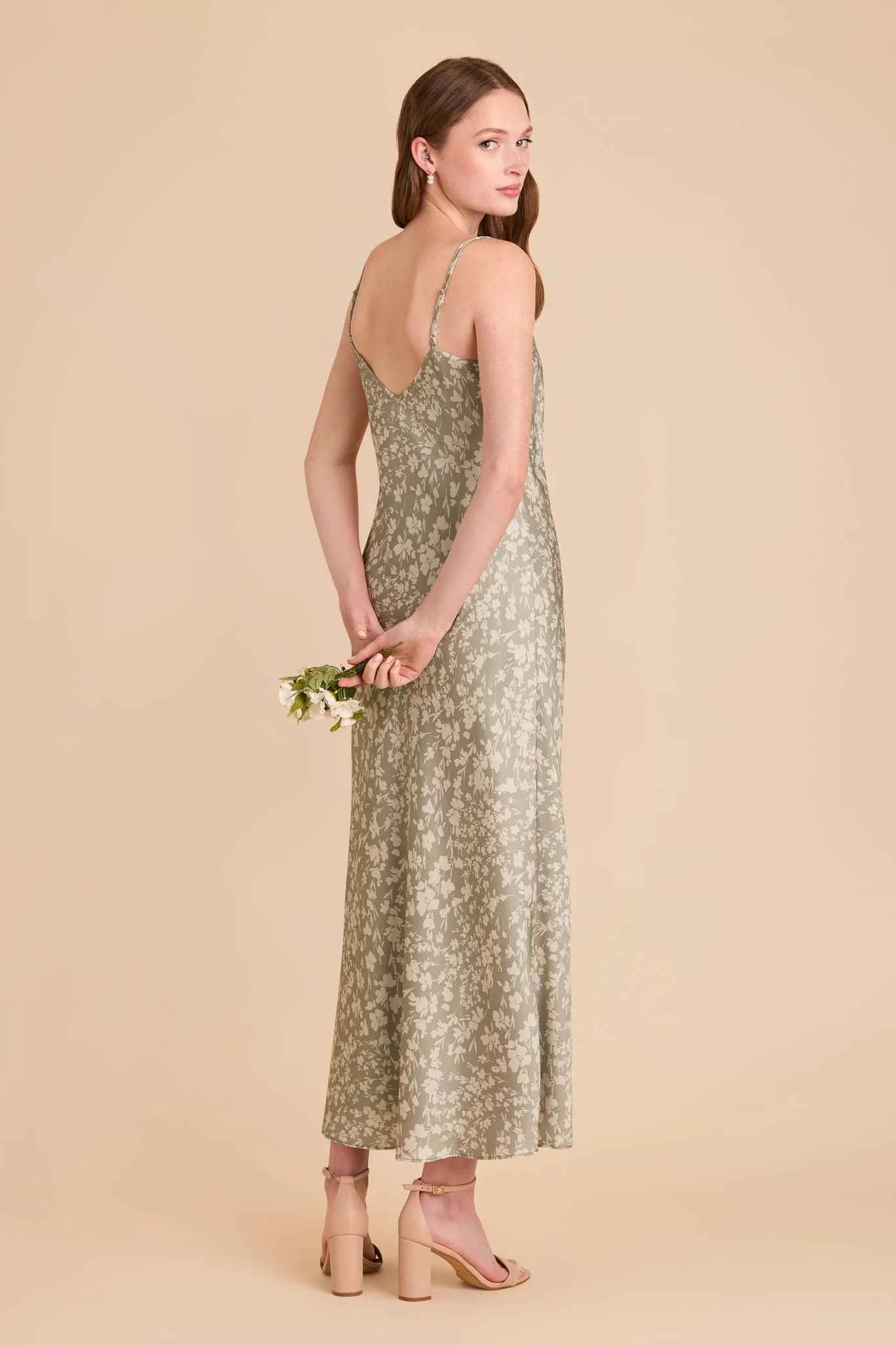 Alice Matte Satin Dress - Moss Green Dreamy Floral - Image 3