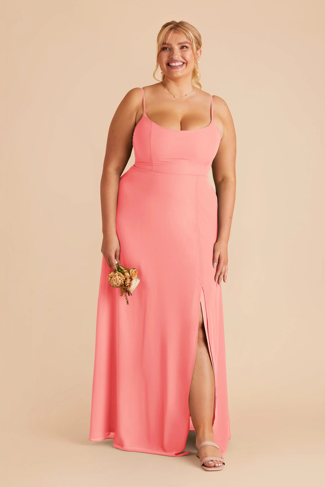 Amy Chiffon Dress - Coral Pink - Image 6