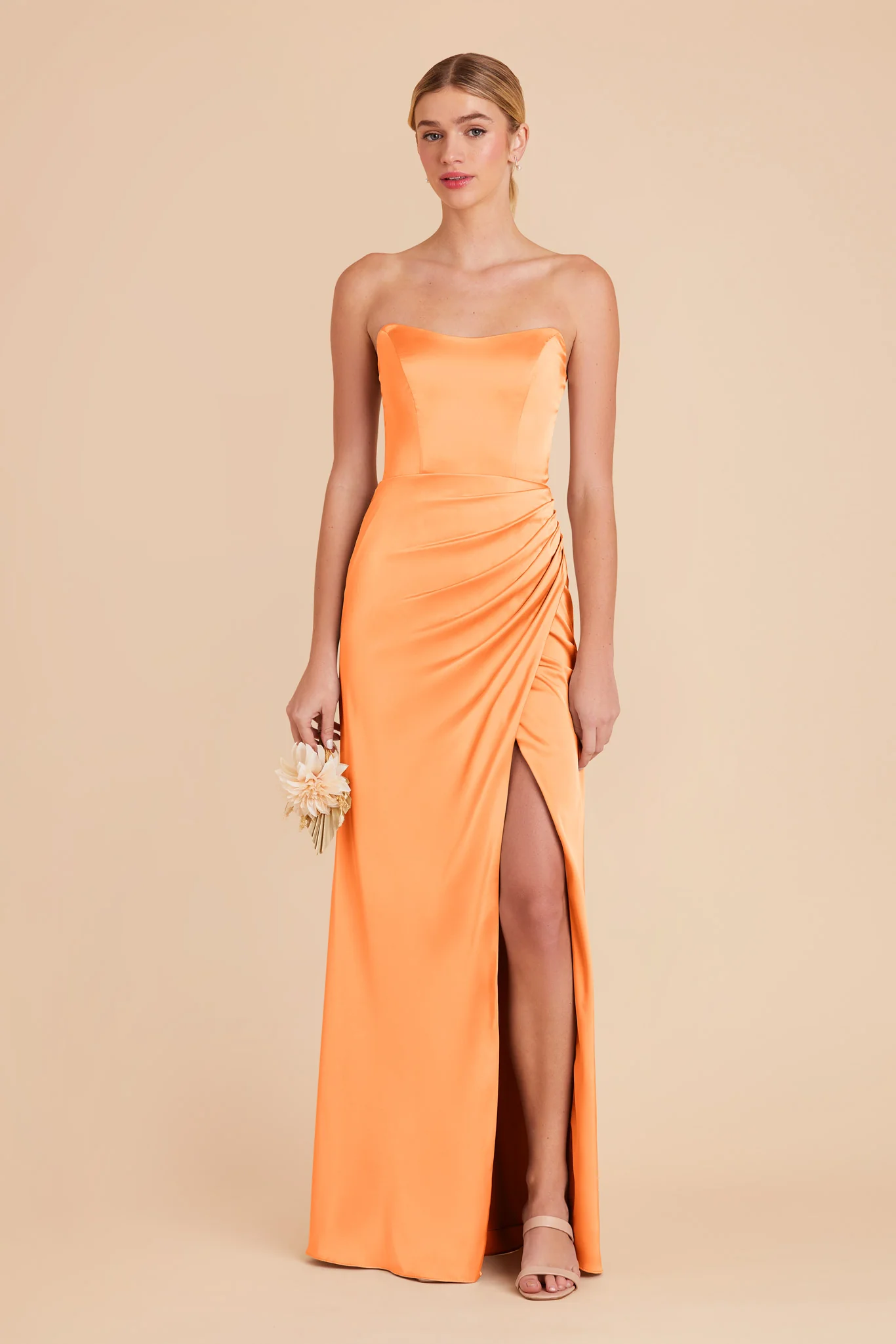 Anne Matte Satin Dress - Apricot - Image 4