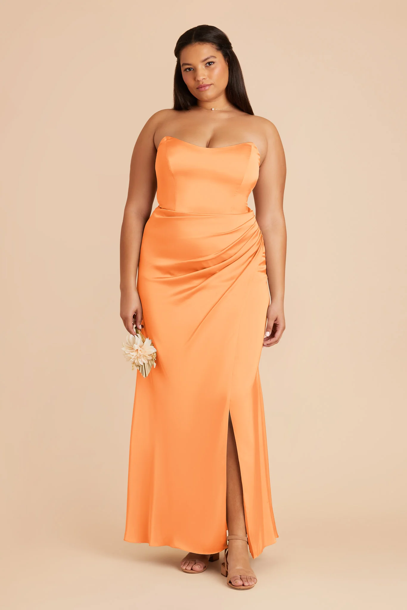 Anne Matte Satin Dress - Apricot - Image 7