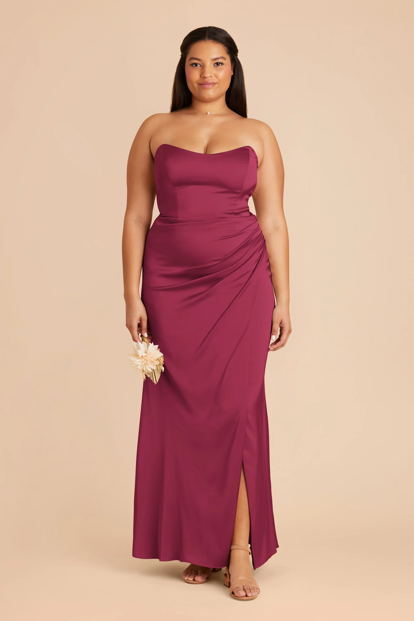 Anne Matte Satin Dress - Berry - Image 2