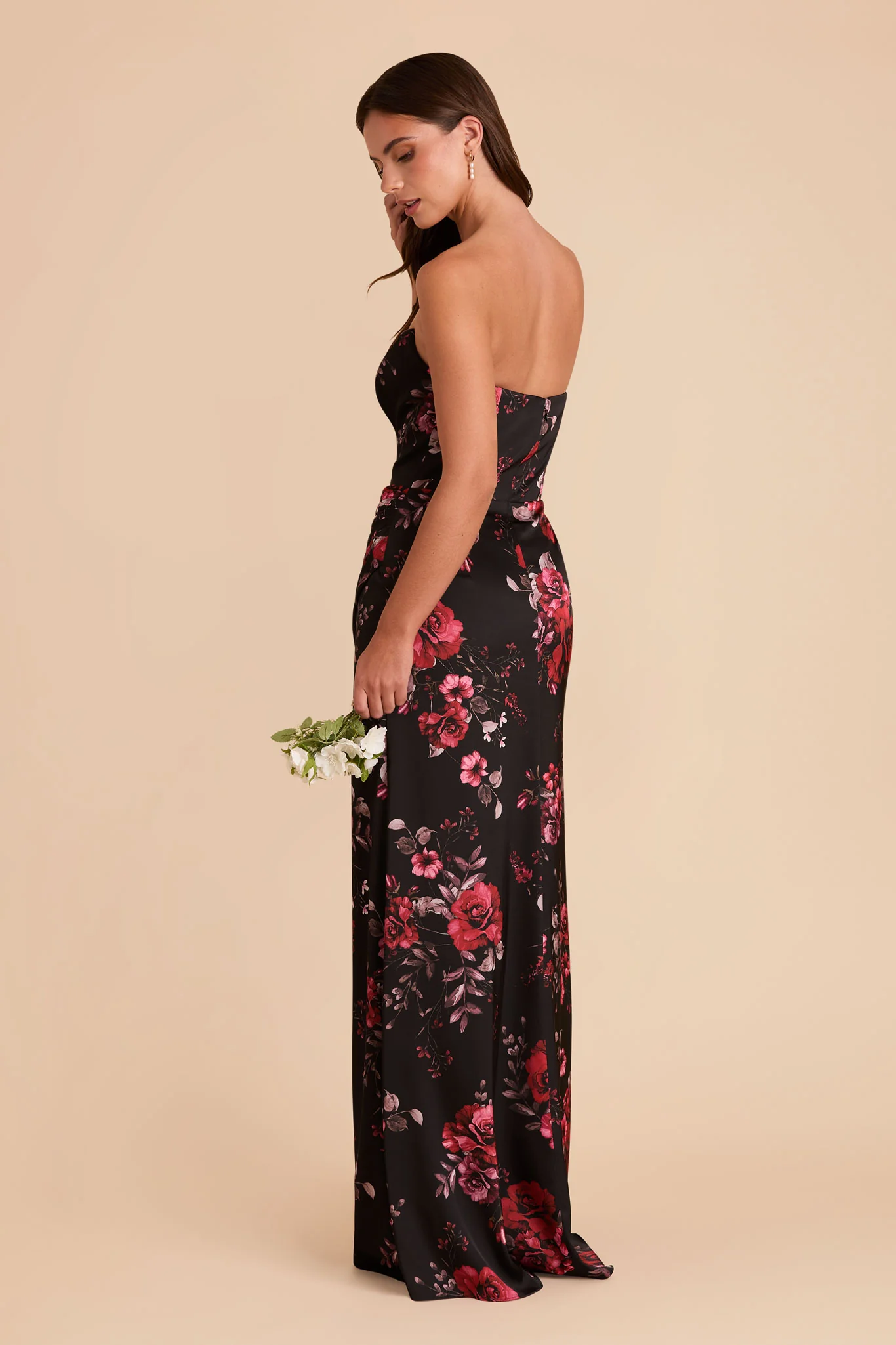 Anne Matte Satin Dress - Black Fleurs D'Amour - Image 4