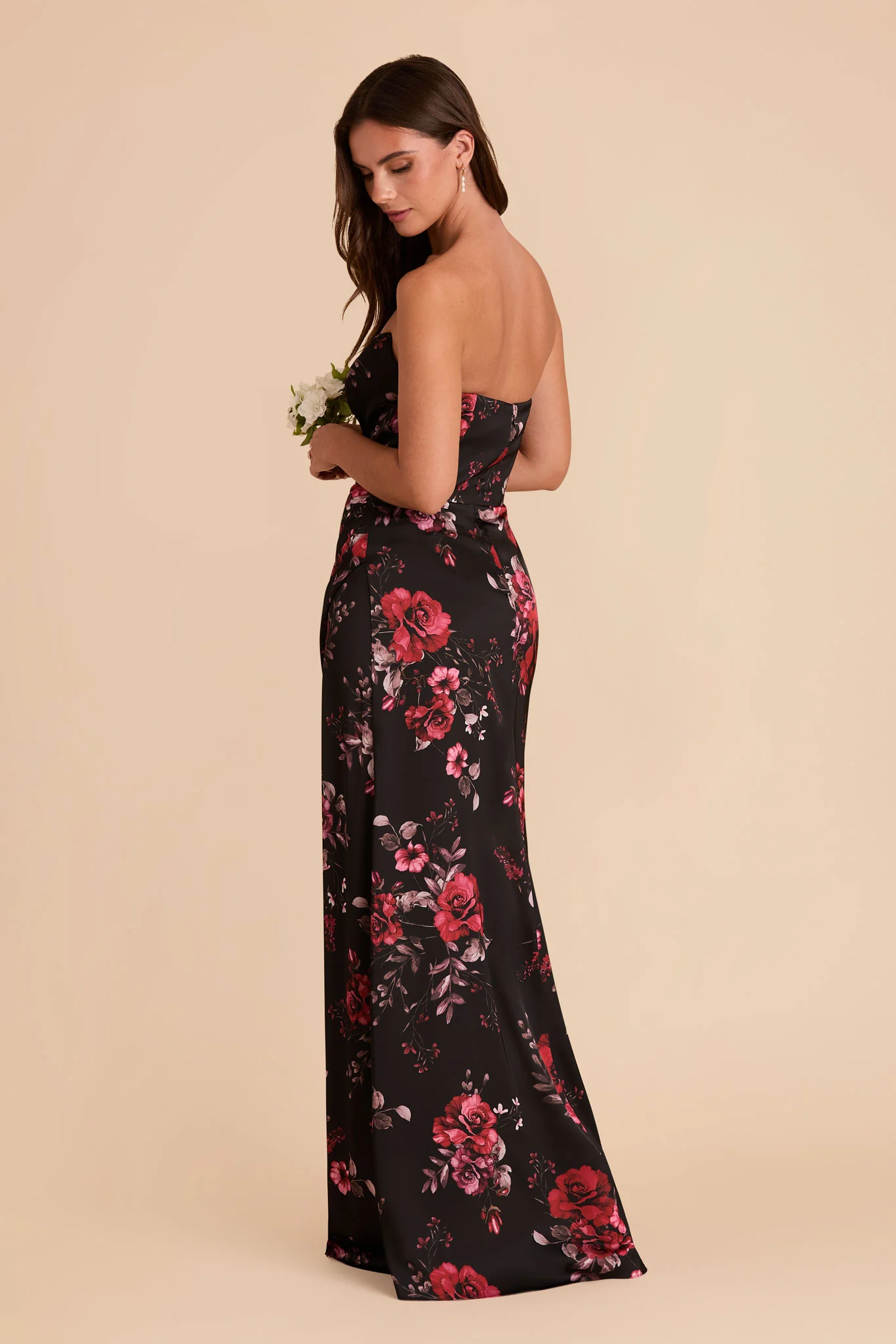 Anne Matte Satin Dress - Black Fleurs D'Amour - Image 5