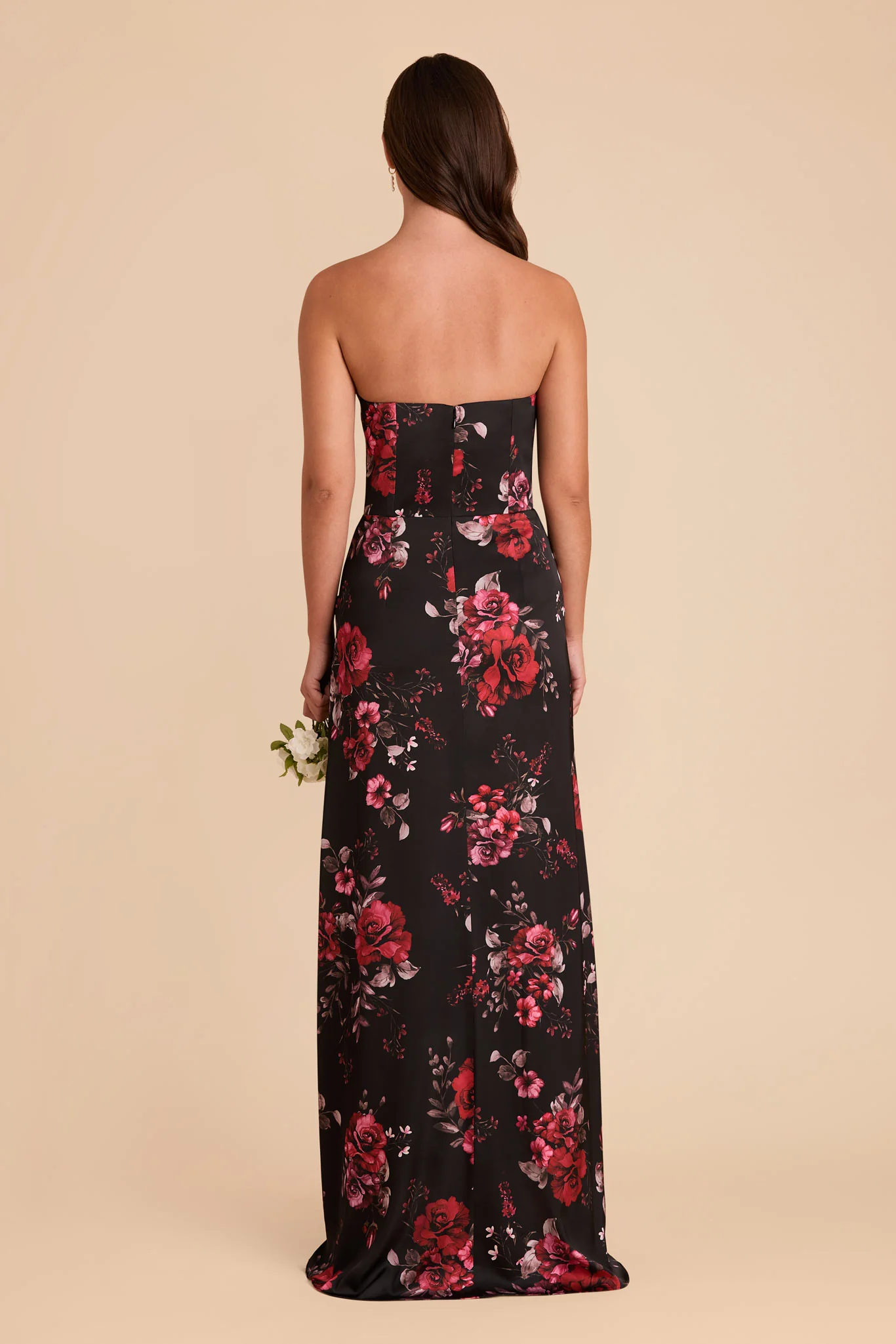 Anne Matte Satin Dress - Black Fleurs D'Amour - Image 6