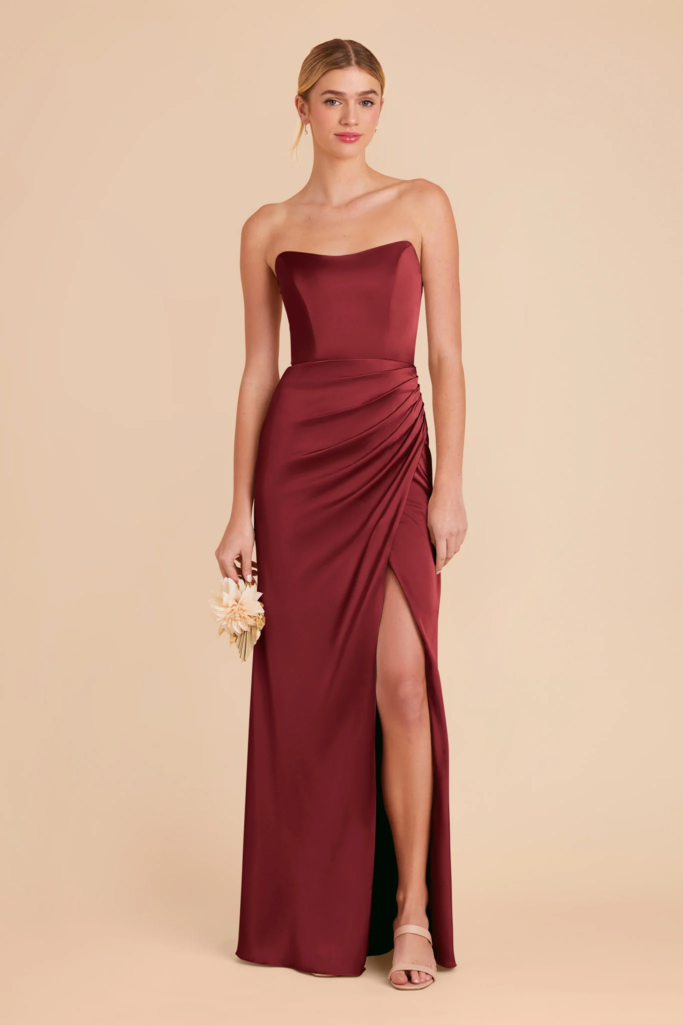 Anne Matte Satin Dress - Burgundy