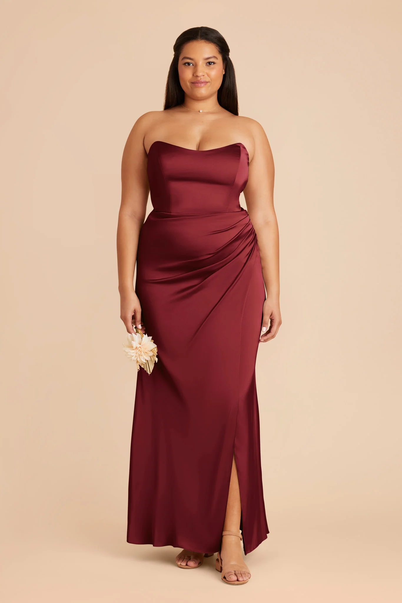 Anne Matte Satin Dress - Burgundy - Image 2