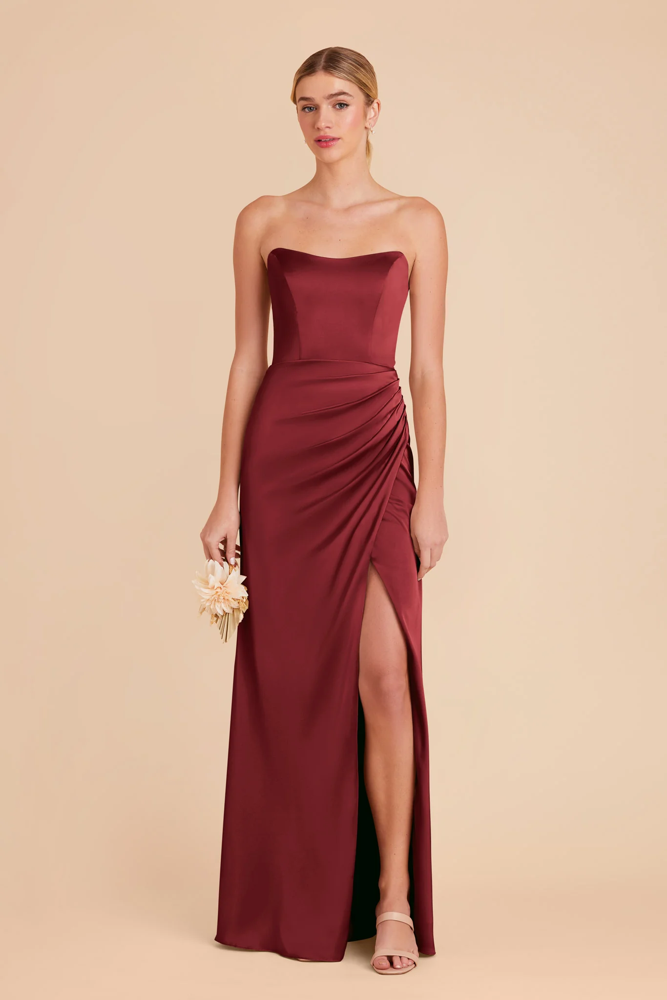 Anne Matte Satin Dress - Burgundy - Image 4