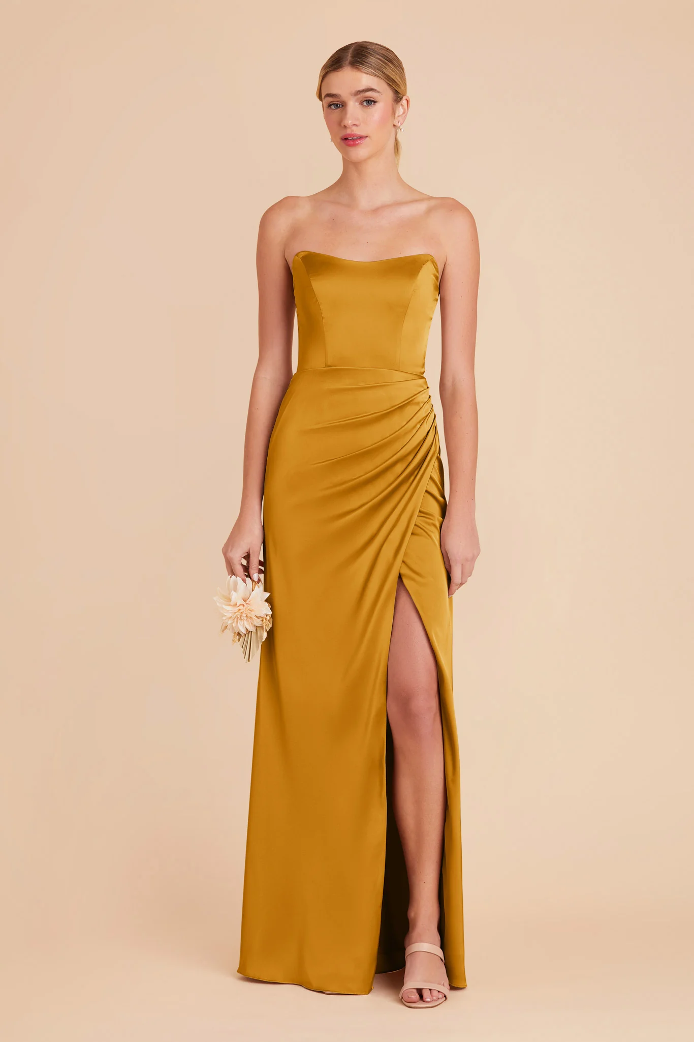 Anne Matte Satin Dress - Butterscotch - Image 3