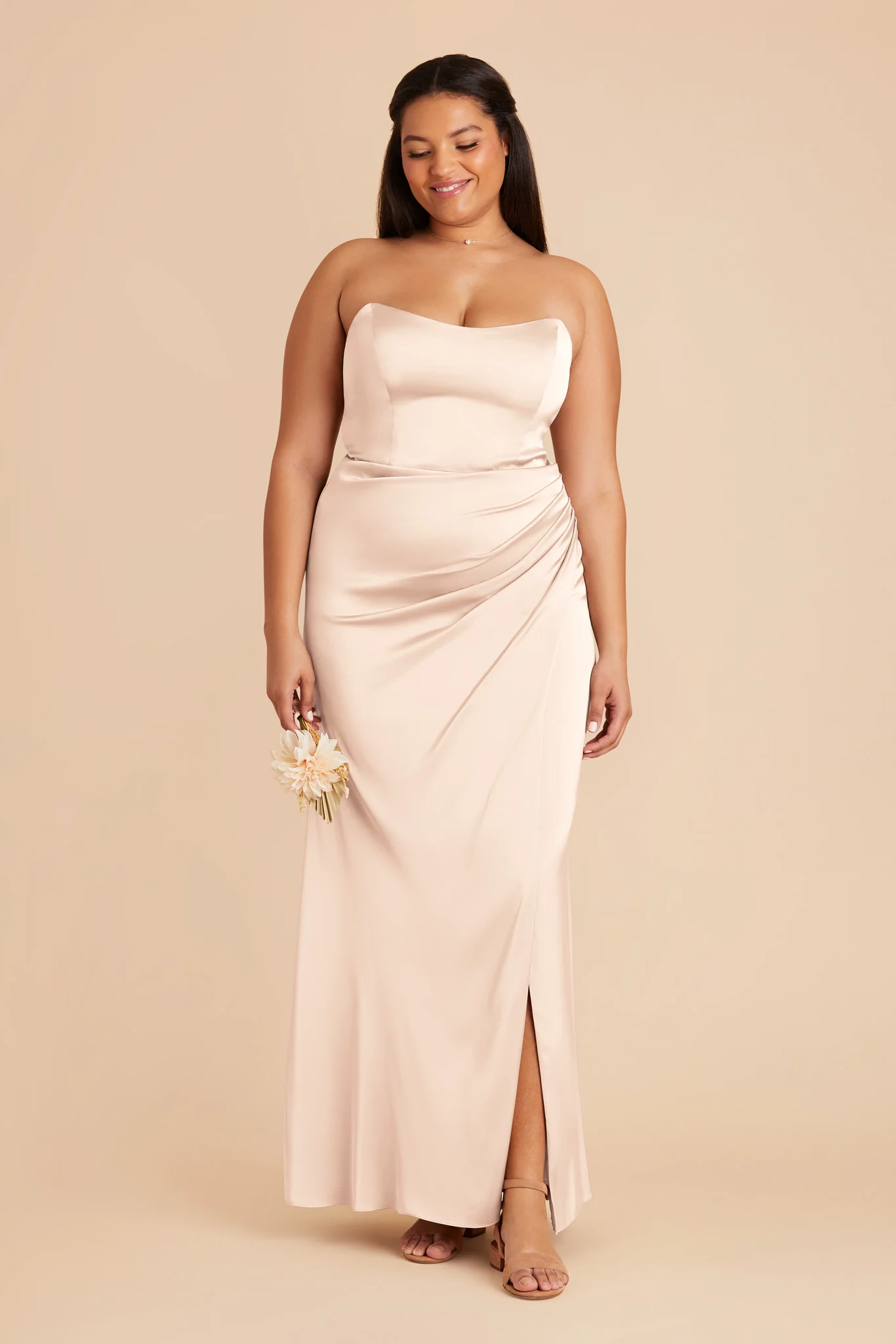 Anne Matte Satin Dress - Champagne - Image 7
