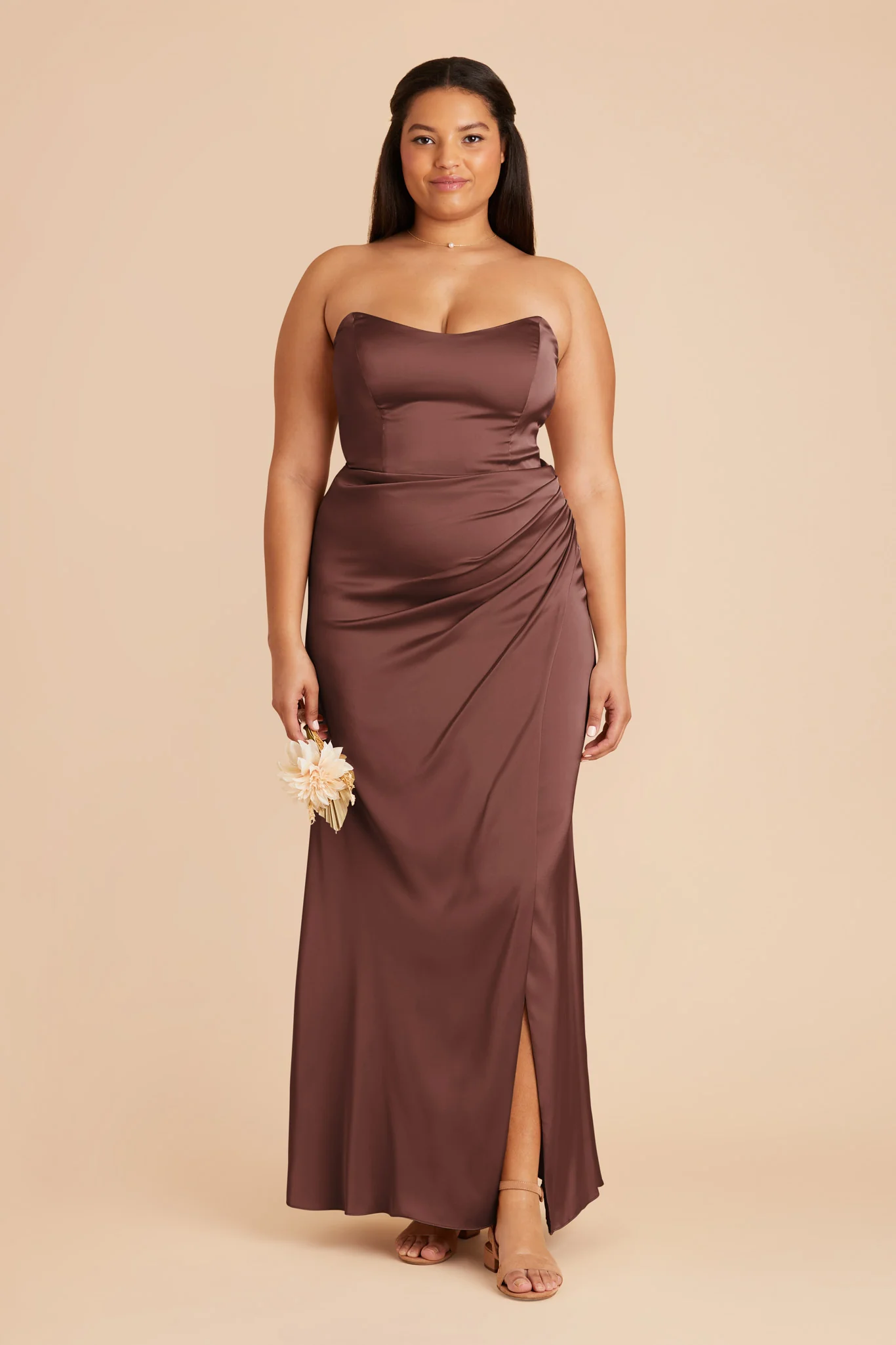 Anne Matte Satin Dress - Chocolate Brown - Image 2