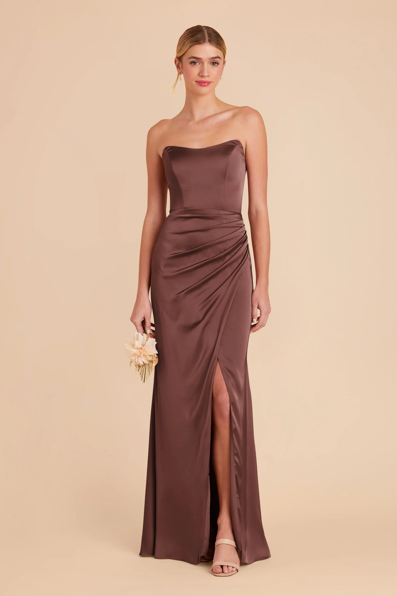 Anne Matte Satin Dress - Chocolate Brown - Image 3