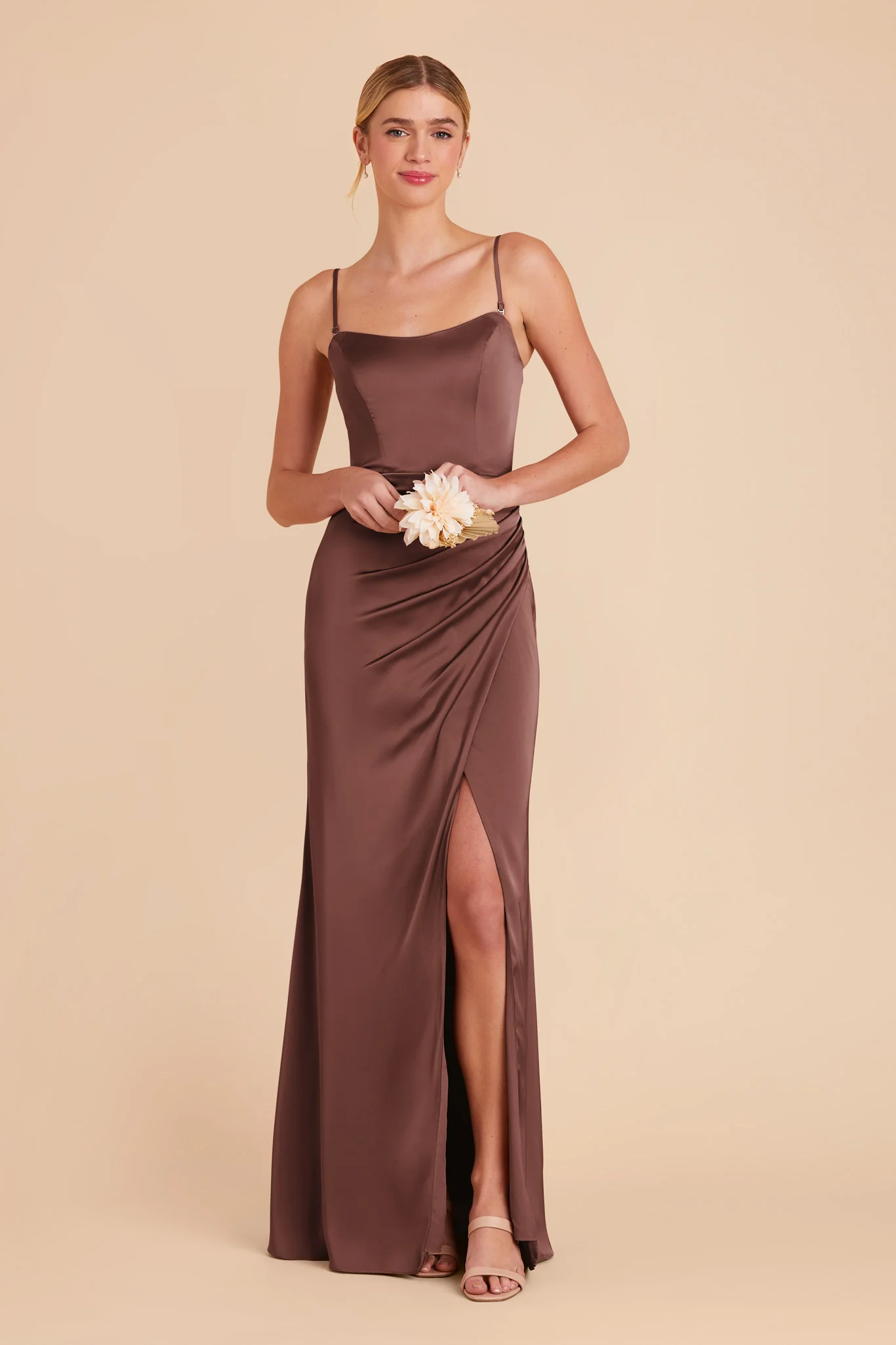 Anne Matte Satin Dress - Chocolate Brown - Image 4