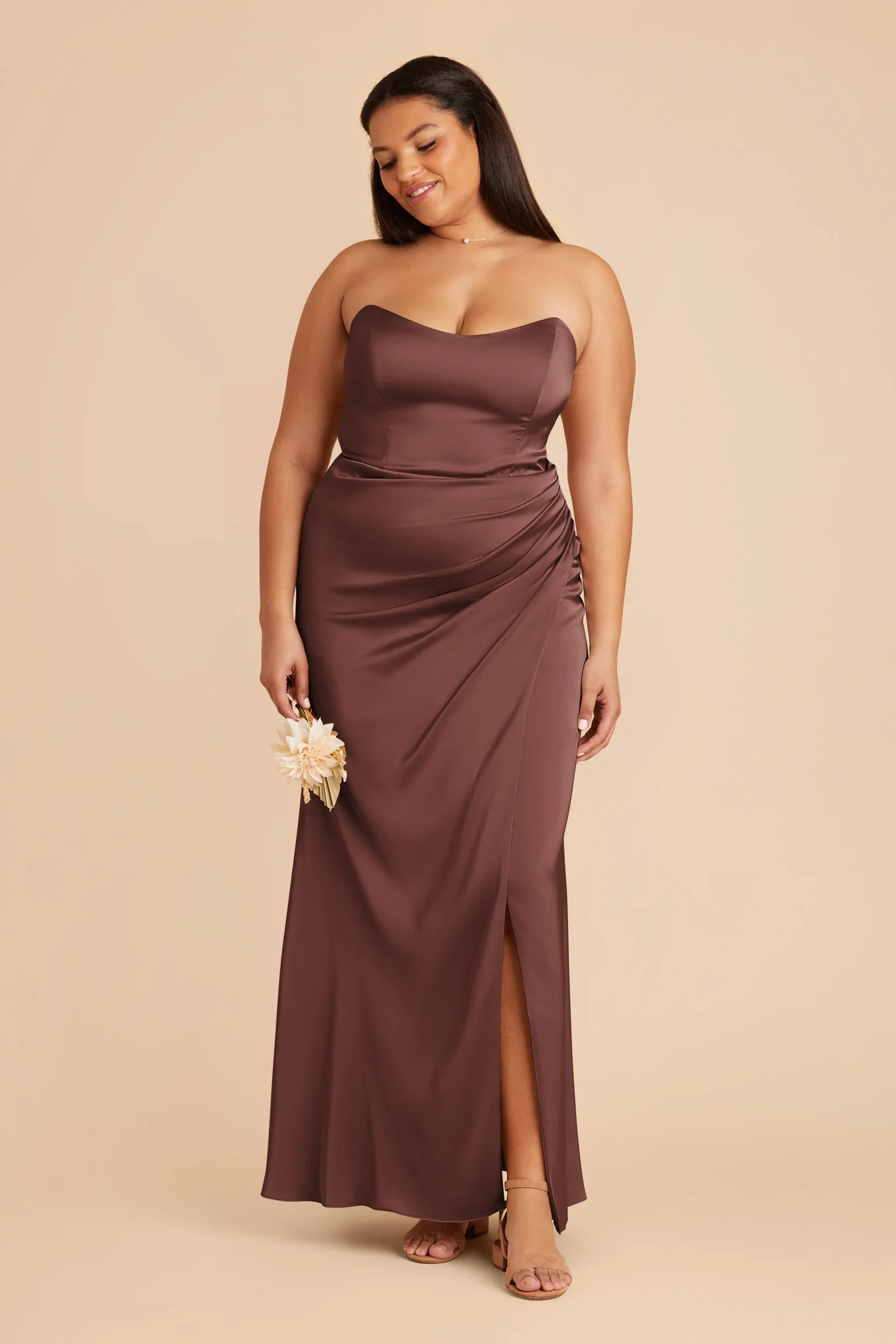 Anne Matte Satin Dress - Chocolate Brown - Image 7