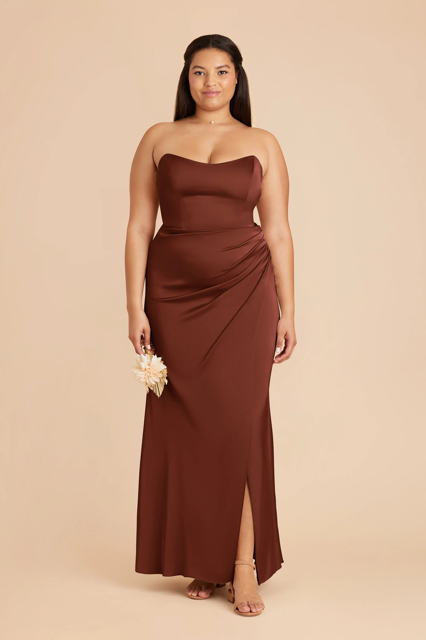 Anne Matte Satin Dress - Cognac - Image 2
