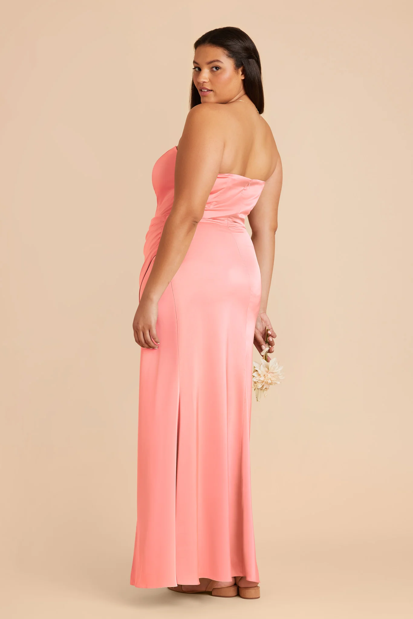 Anne Matte Satin Dress - Coral Pink - Image 9