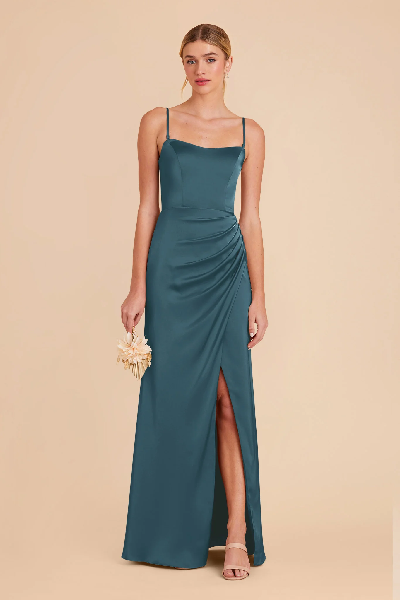 Anne Matte Satin Dress - Dark Teal - Image 3