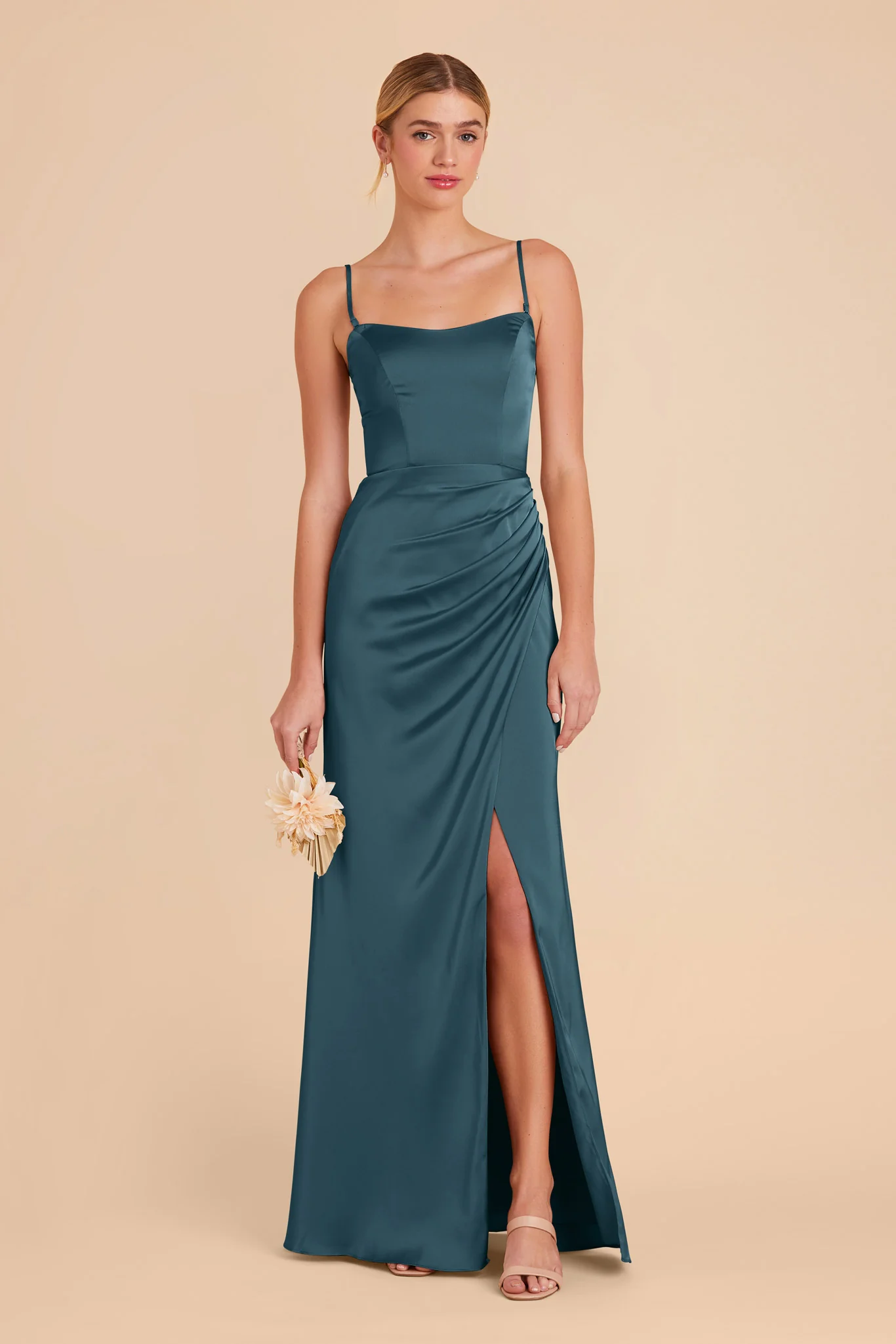 Anne Matte Satin Dress - Dark Teal - Image 5