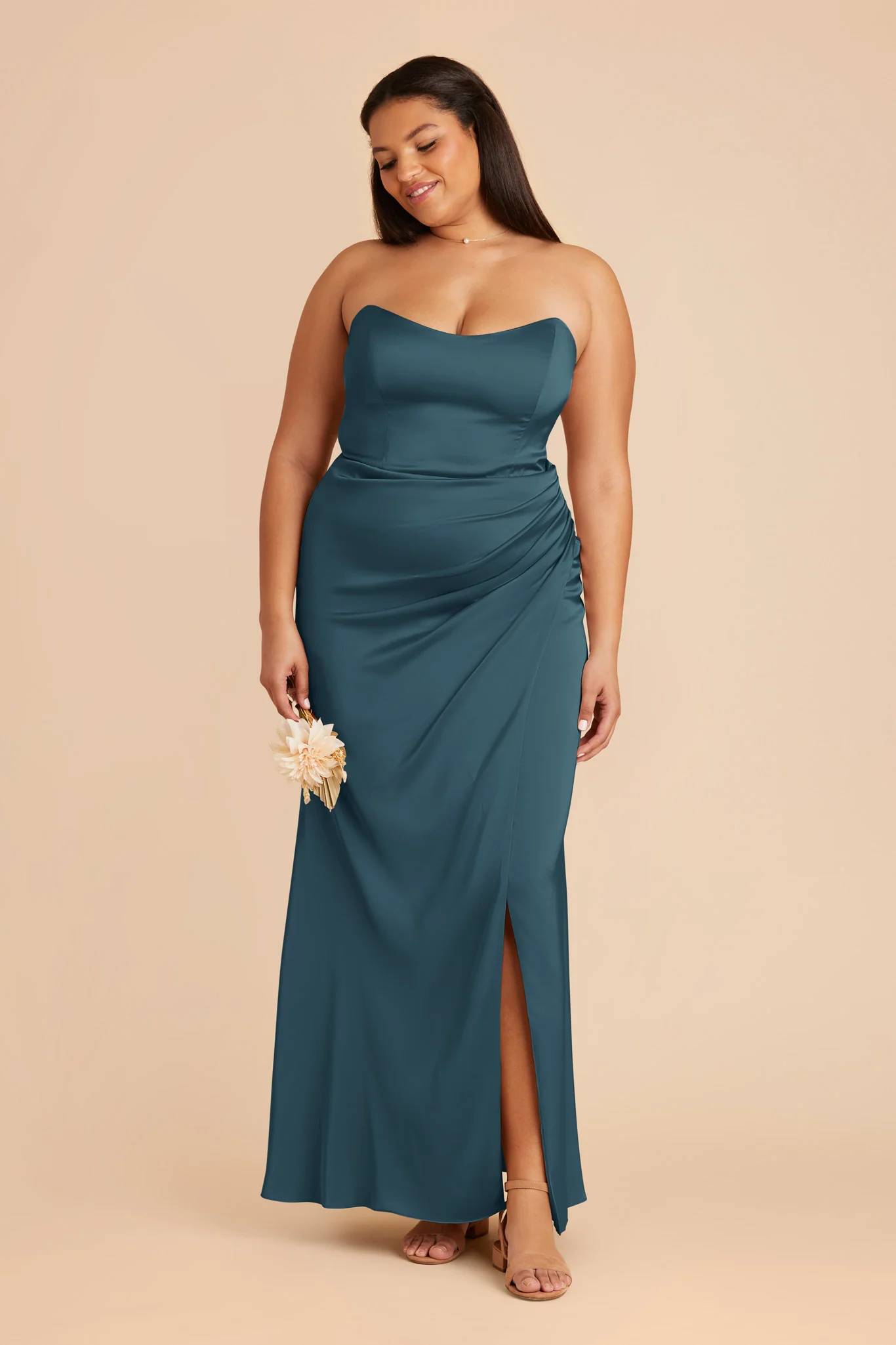 Anne Matte Satin Dress - Dark Teal - Image 8