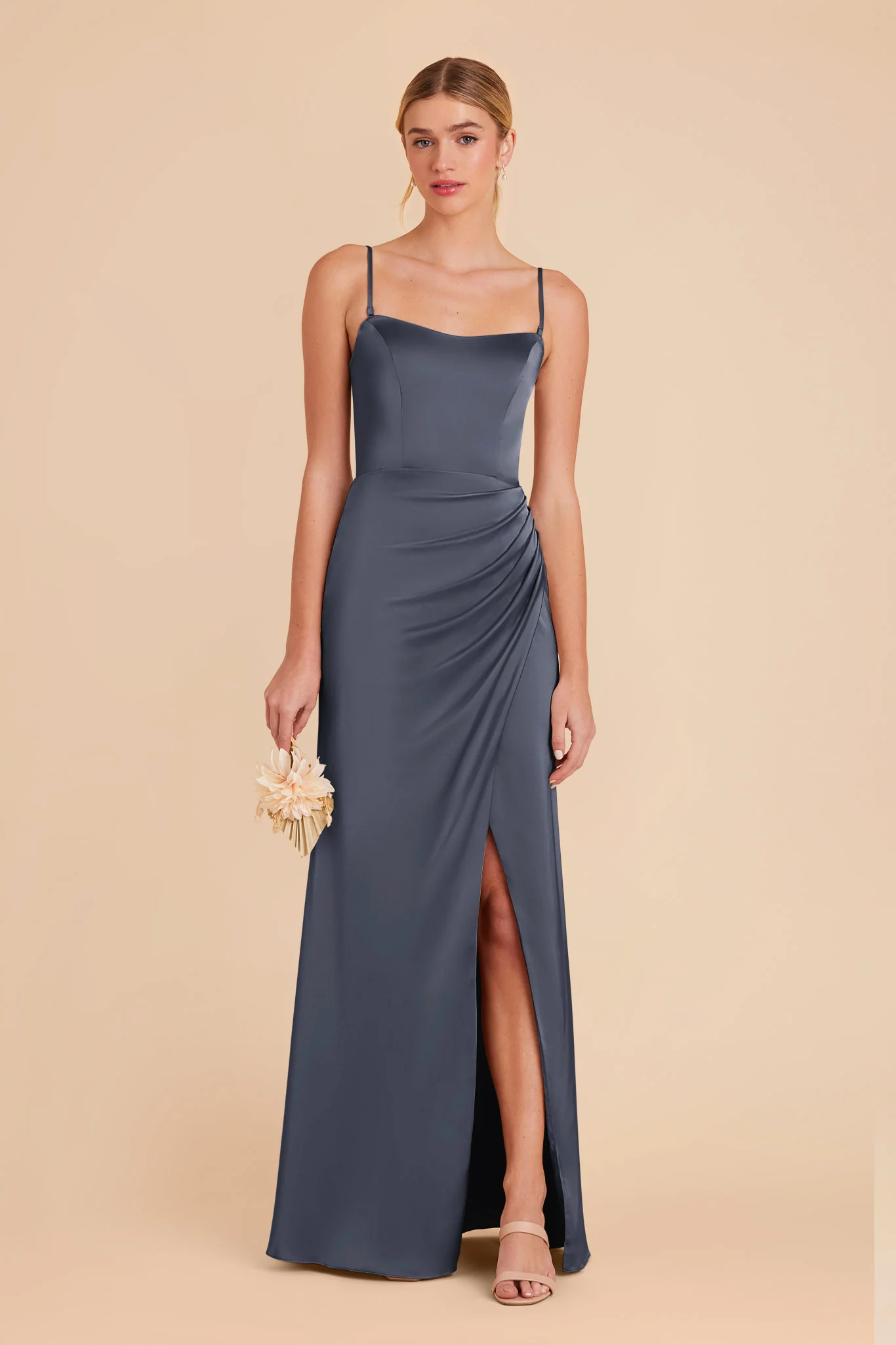 Anne Matte Satin Dress - Dusk Blue - Image 4
