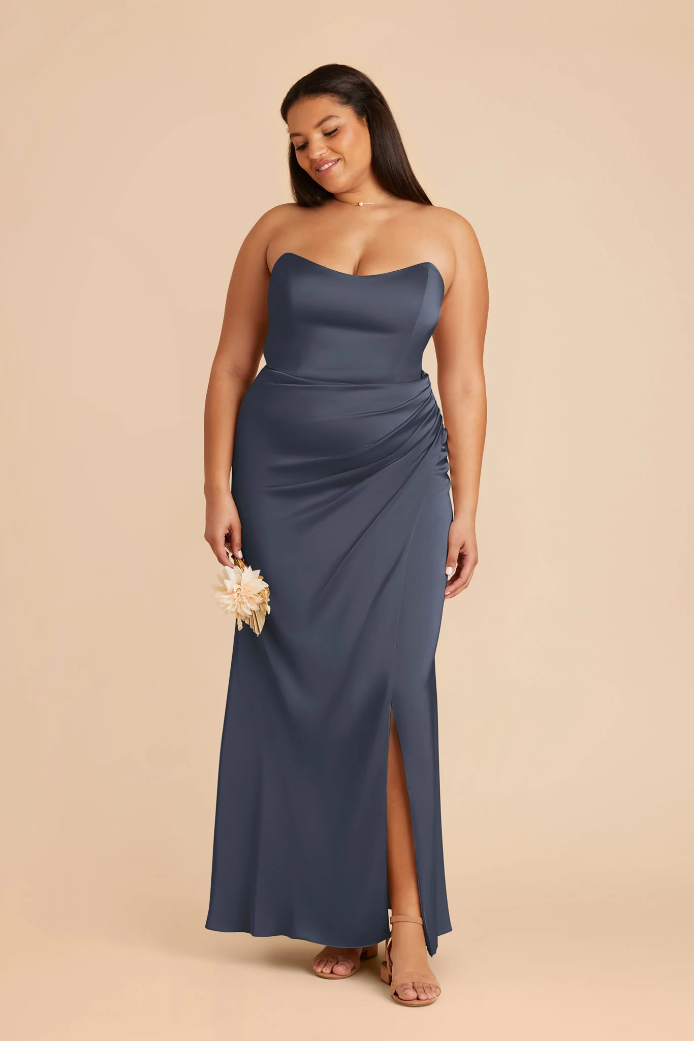 Anne Matte Satin Dress - Dusk Blue - Image 8
