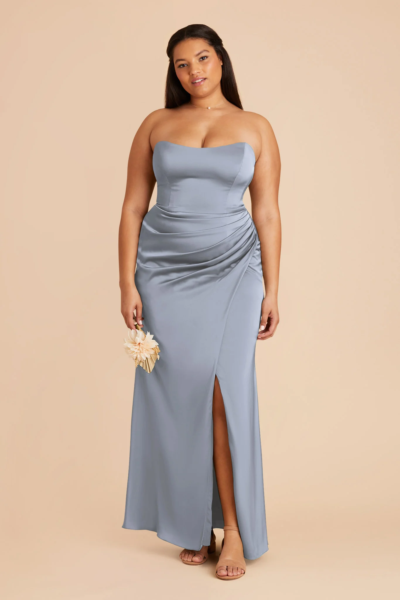 Anne Matte Satin Dress - Dusty Blue - Image 2
