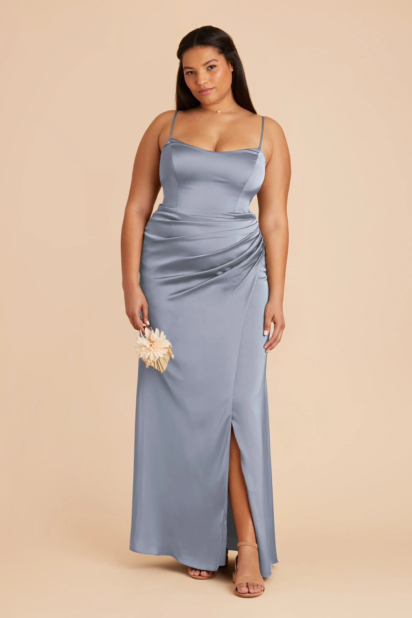 Anne Matte Satin Dress - Dusty Blue - Image 8