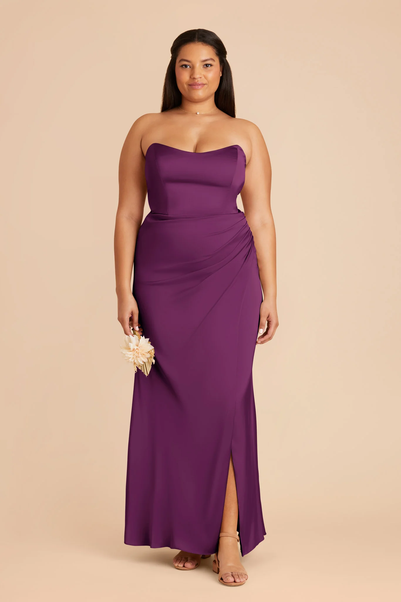 Anne Matte Satin Dress - Fig - Image 2