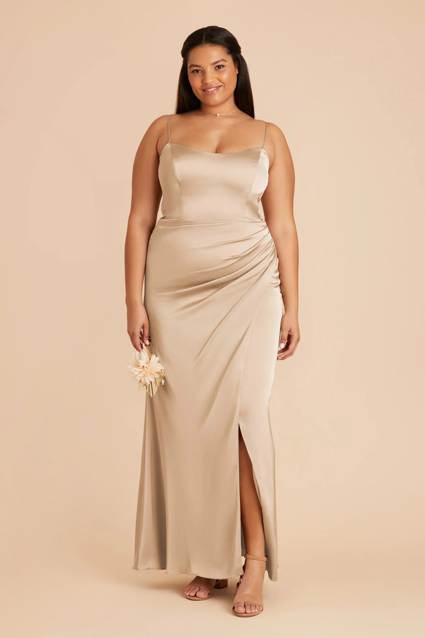 Anne Matte Satin Dress - Gold - Image 2