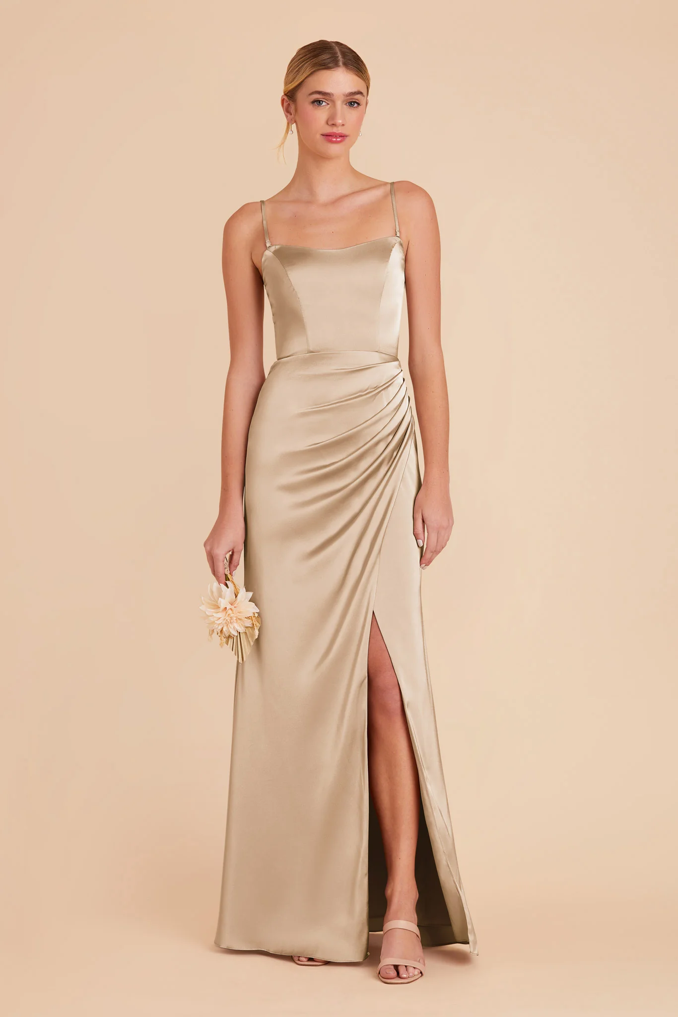 Anne Matte Satin Dress - Gold - Image 3