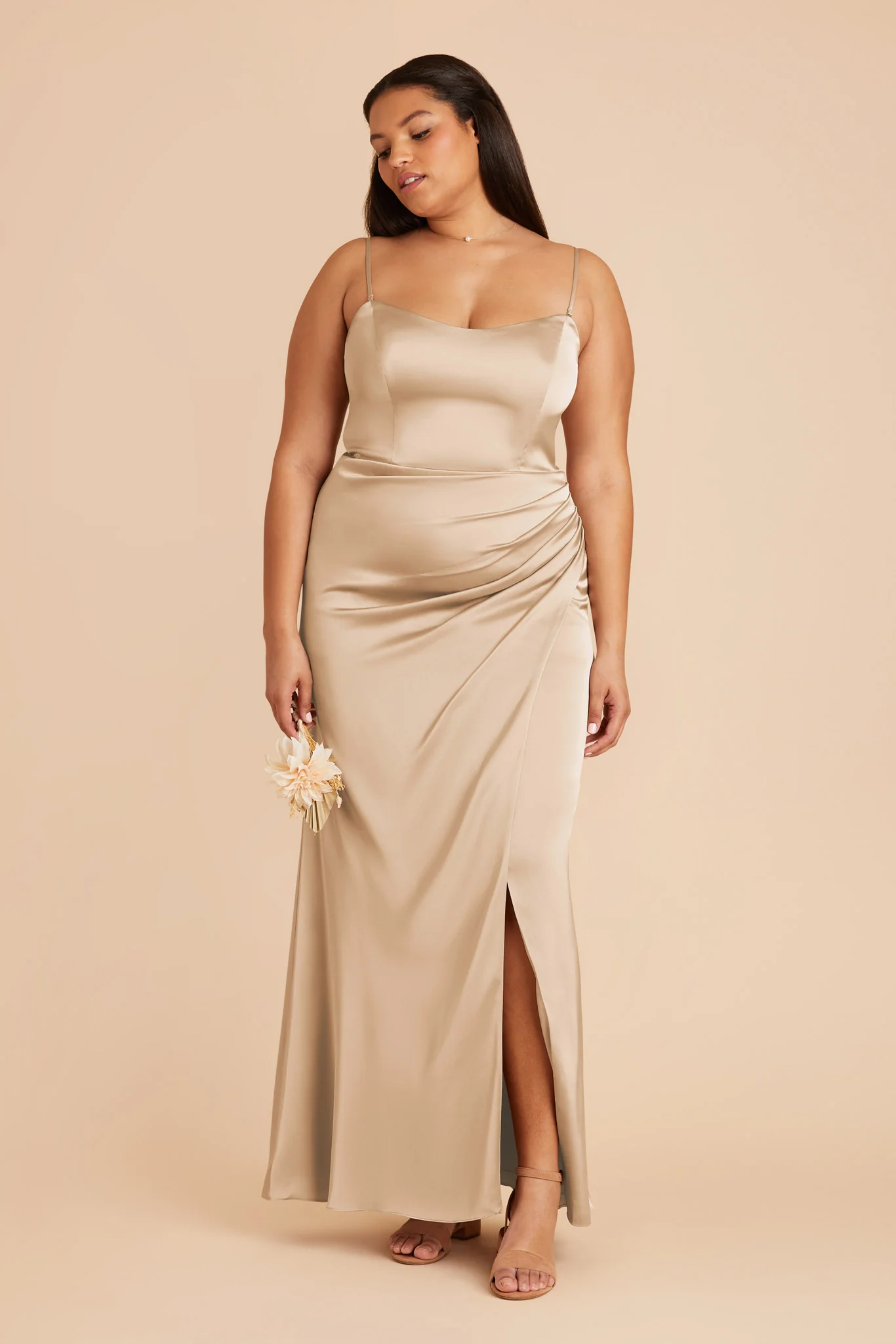 Anne Matte Satin Dress - Gold - Image 9