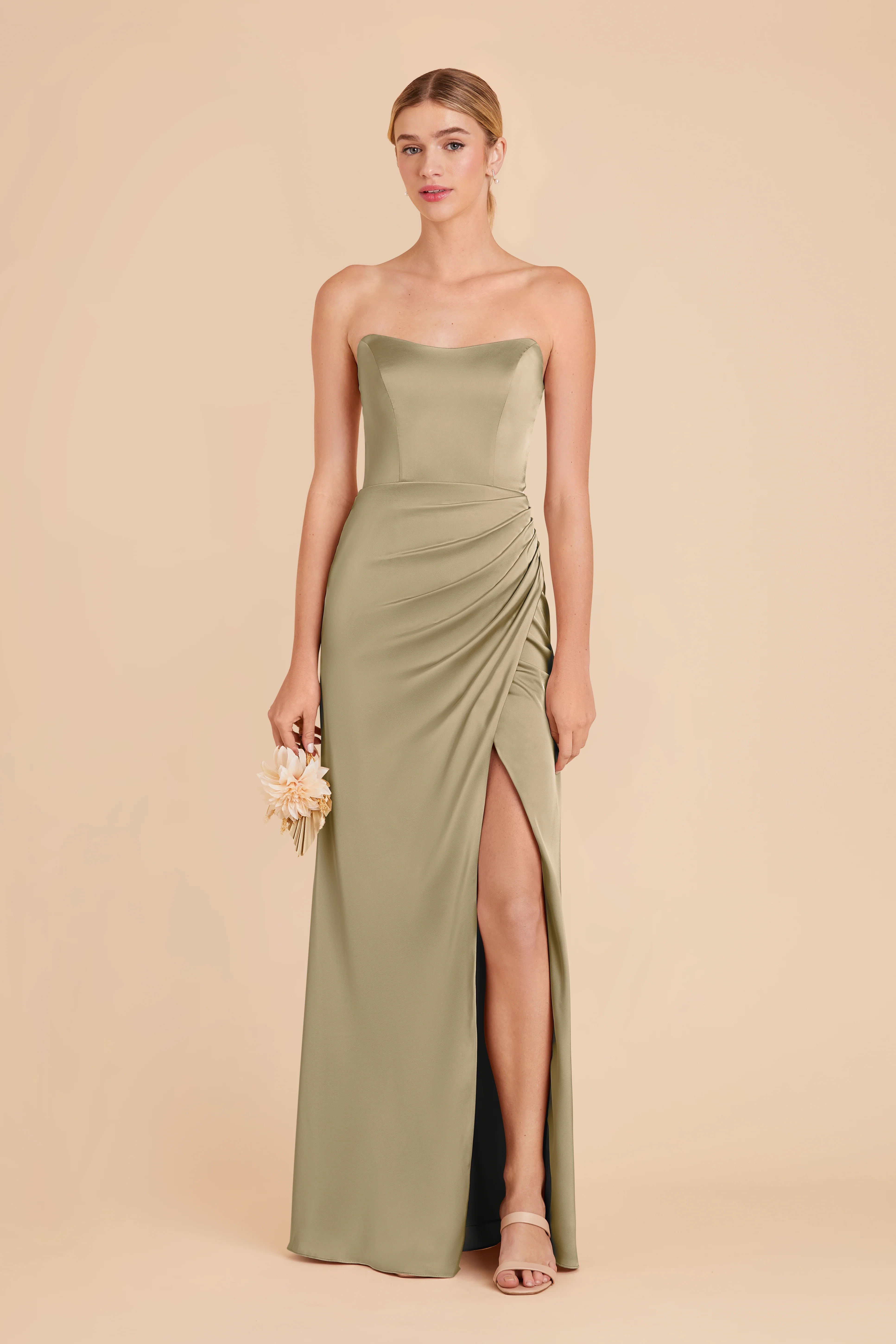 Anne Matte Satin Dress - Moss Green - Image 3