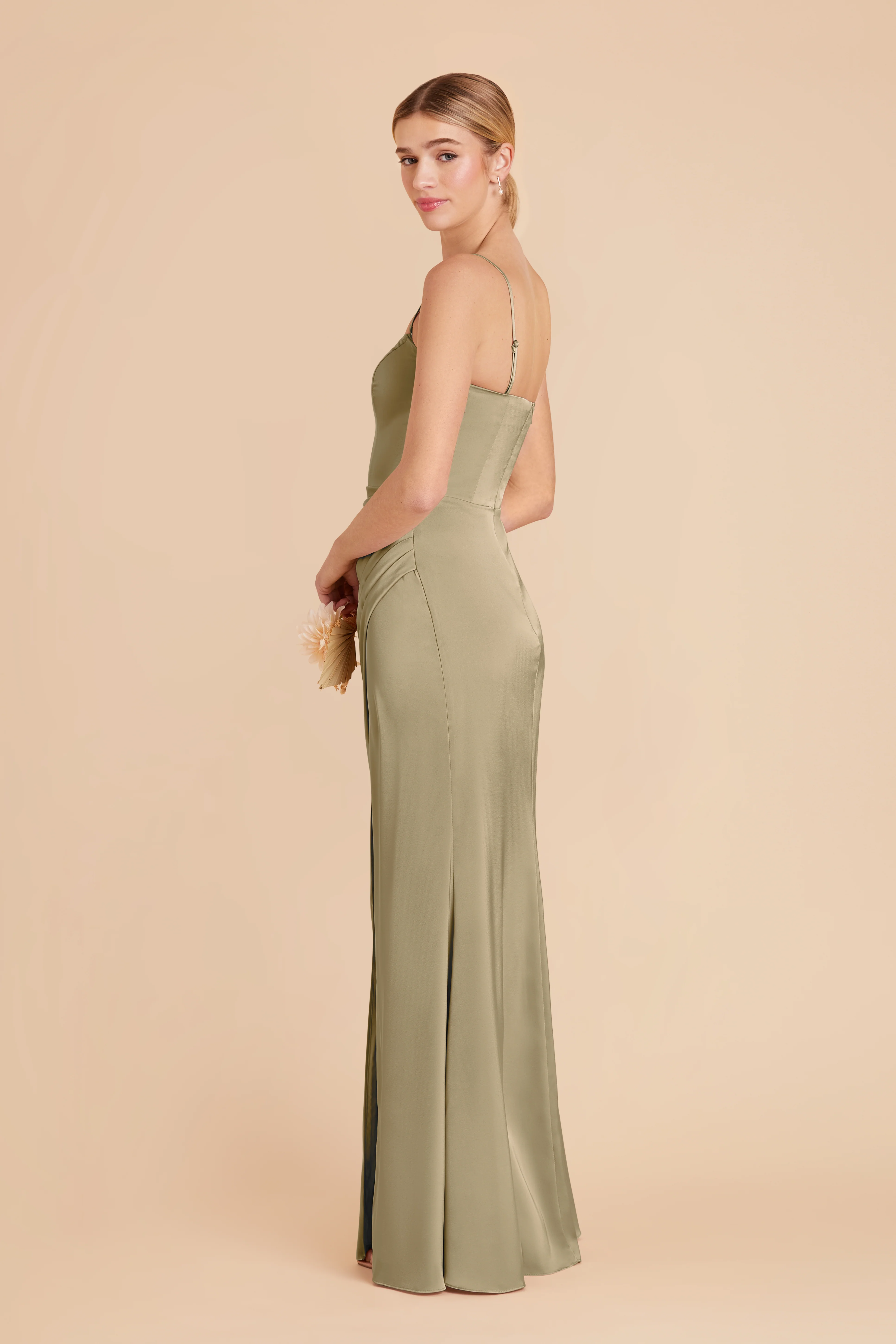 Anne Matte Satin Dress - Moss Green - Image 4