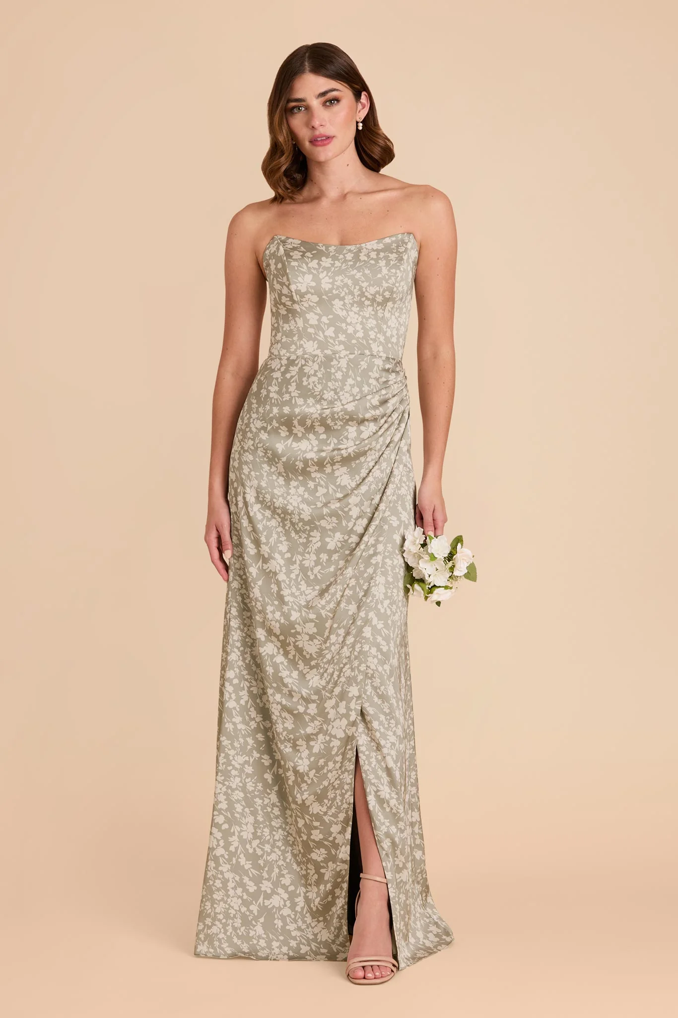 Anne Matte Satin Dress - Moss Green Dreamy Floral - Image 2
