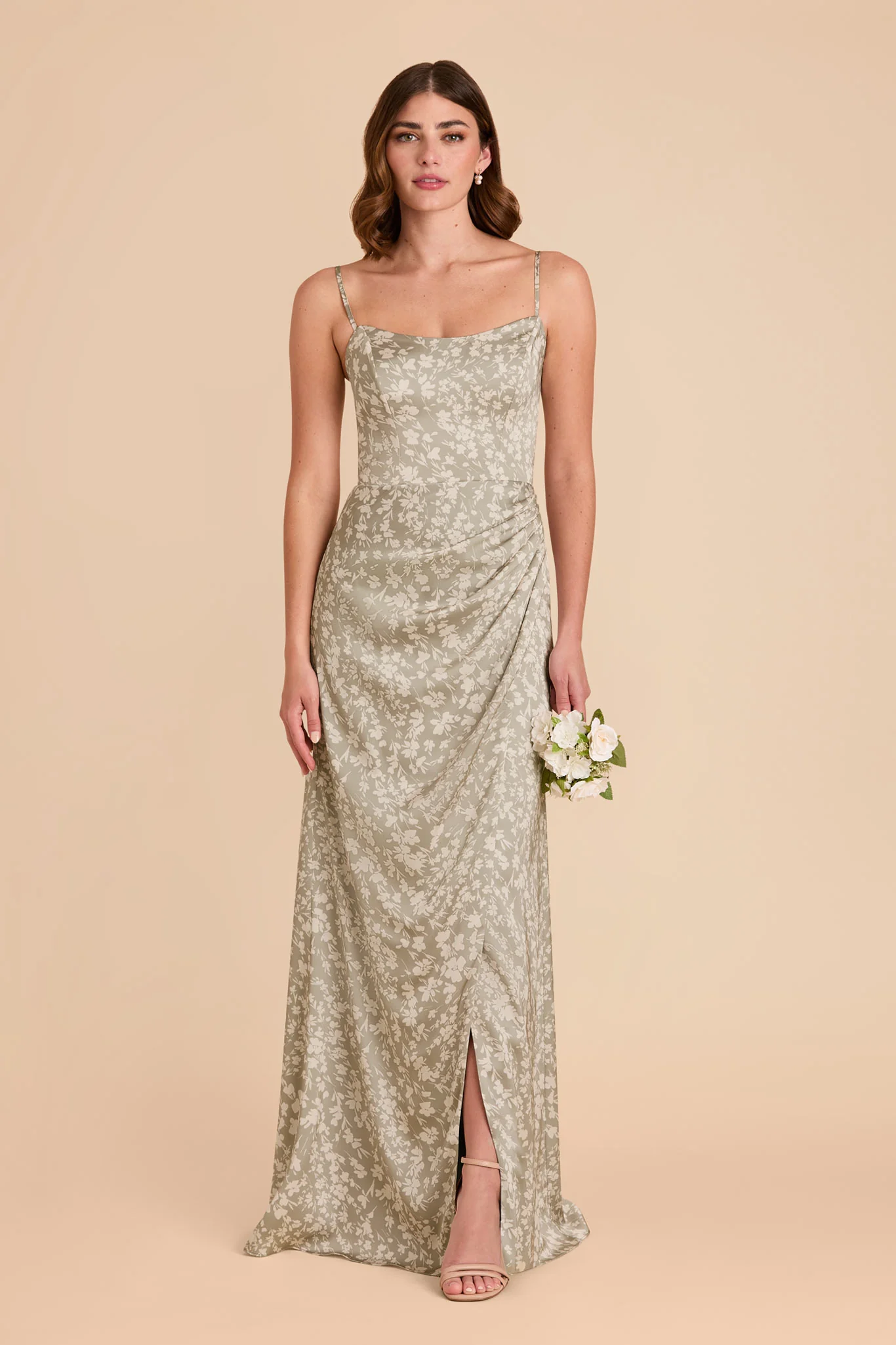 Anne Matte Satin Dress - Moss Green Dreamy Floral - Image 3